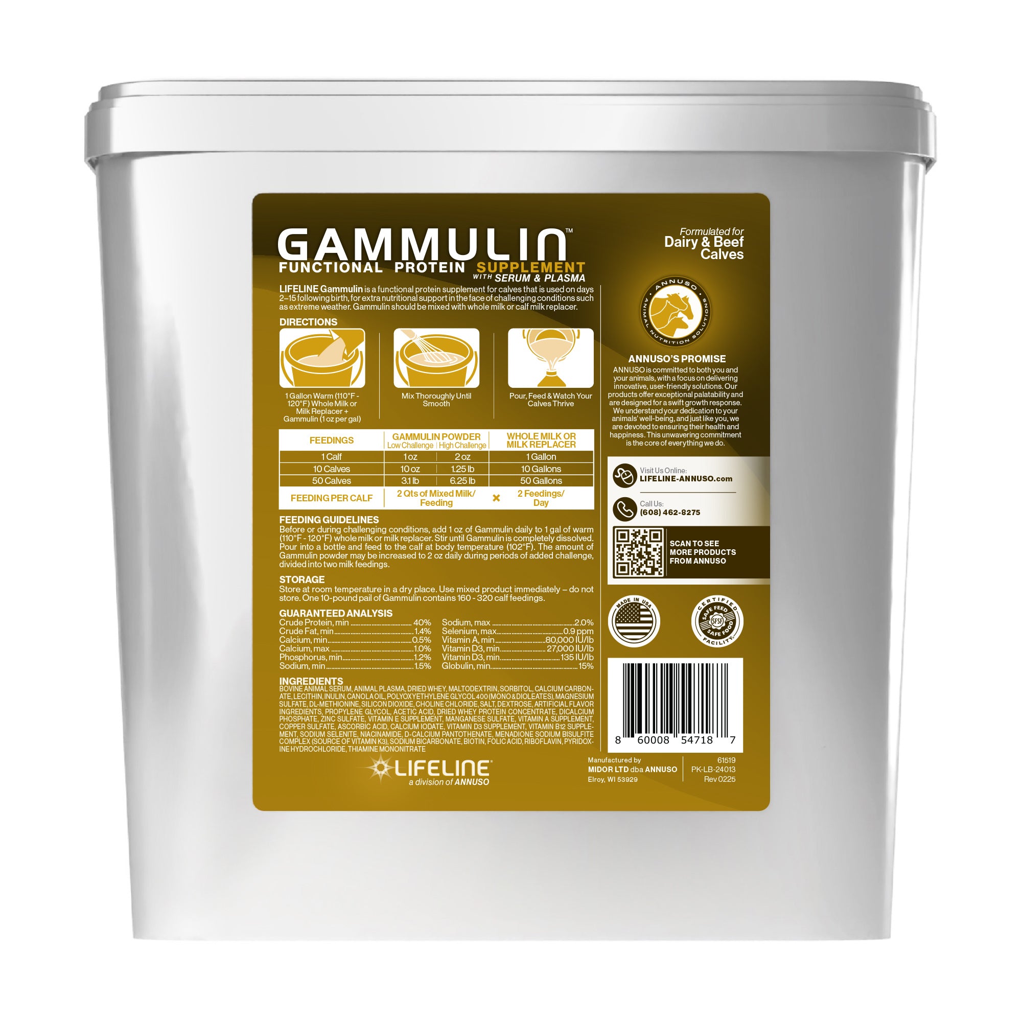 ANNUSO LIFELINE Gammulin Immune & Intestinal Support for Calves, 10lb Pail