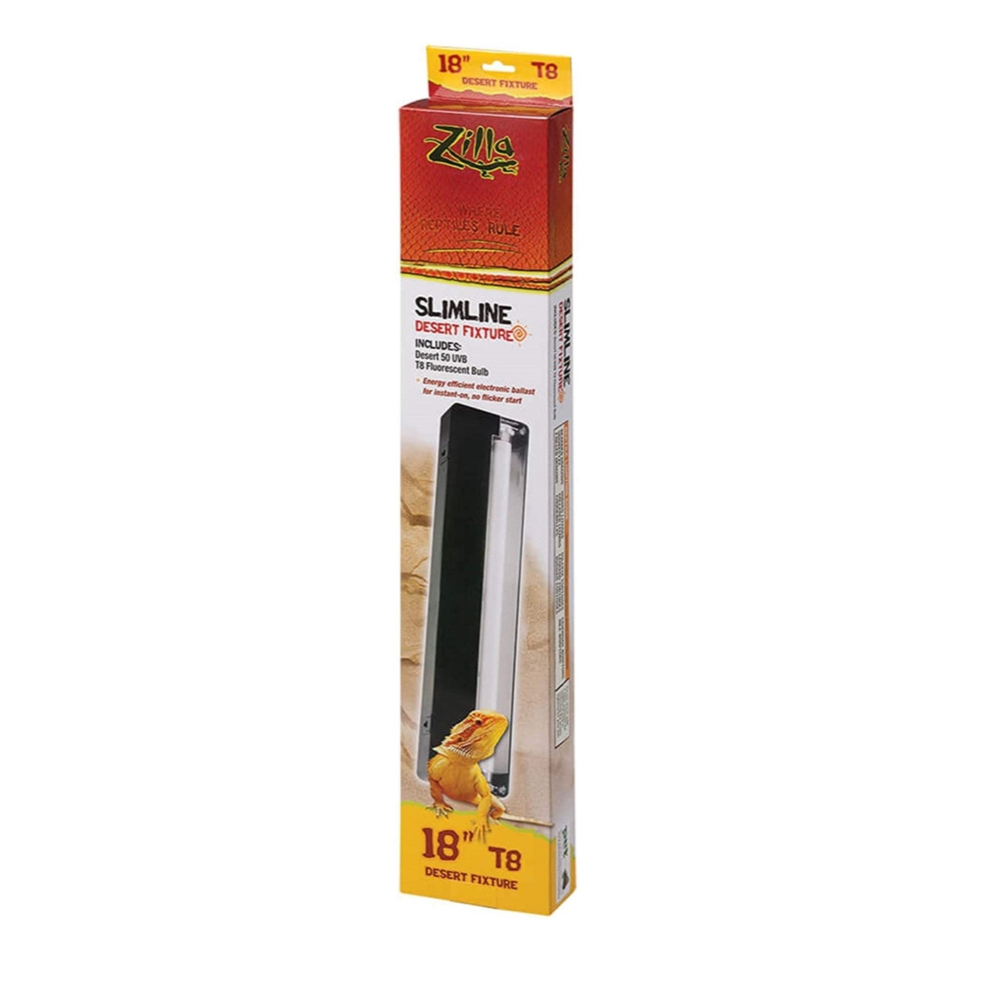 Zilla 25W Reptile Slimline Desert T8 Lighting Fixture with UVB Lamp, 18in