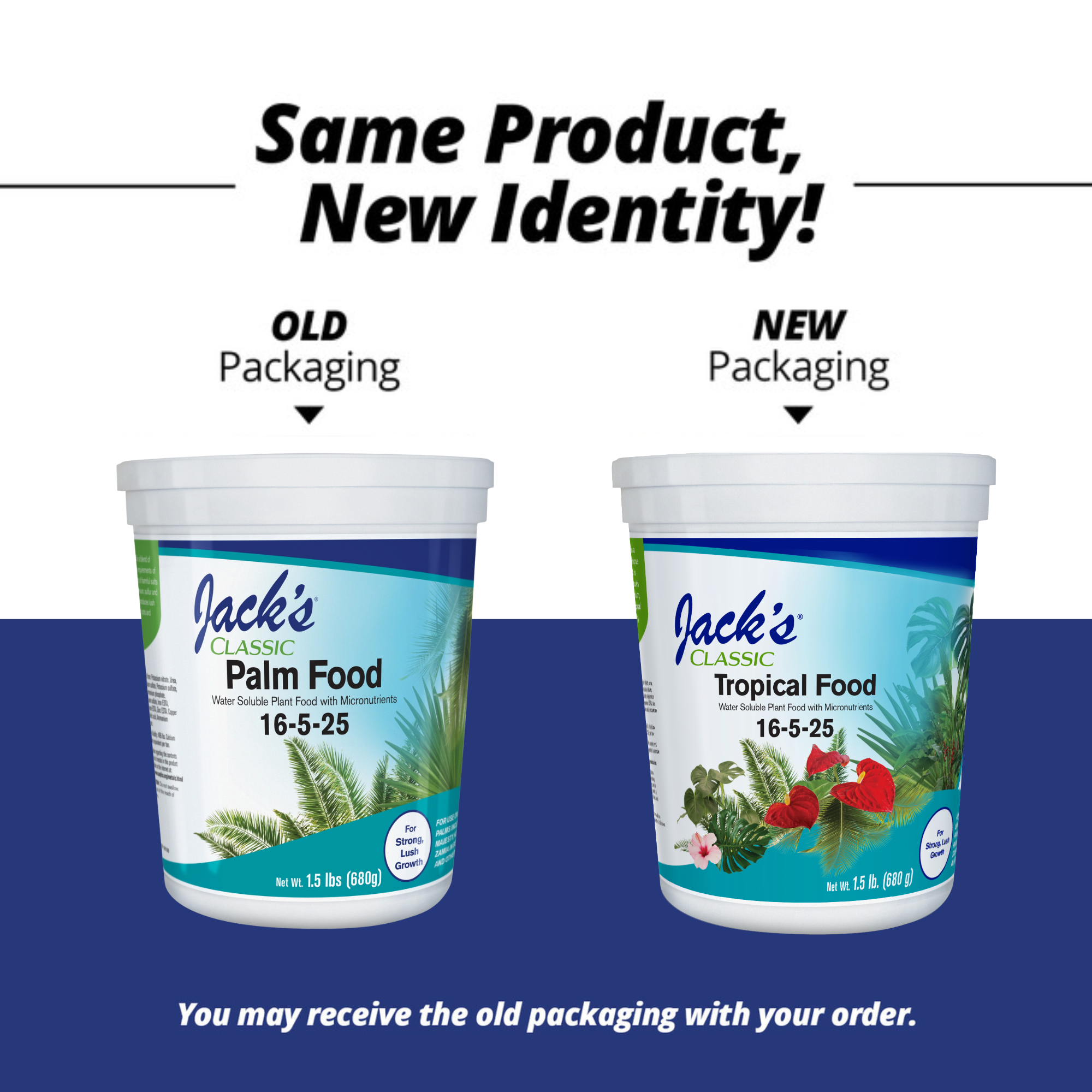Jack's Classic 16-5-25 Tropical Food Water-Soluble Fertilizer with Micronutrients for Strong Lush Growth, 1.5lbs
