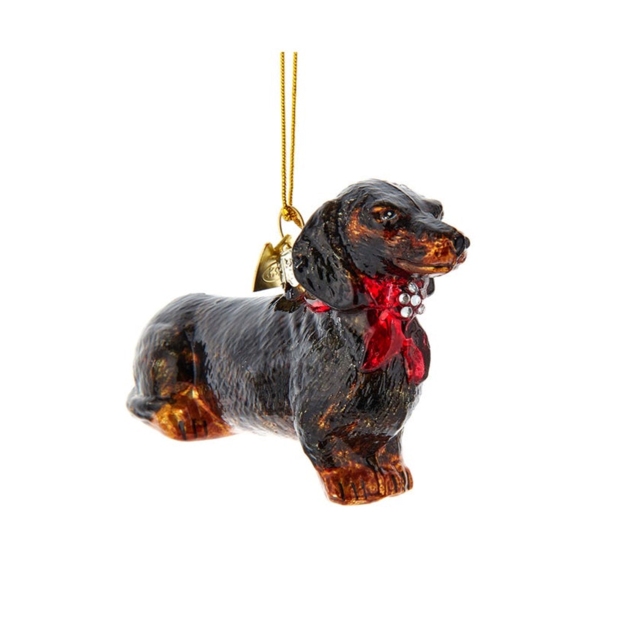 Kurt Adler Noble Gems Hanging Glass Ornament, Black and Tan Dachshund