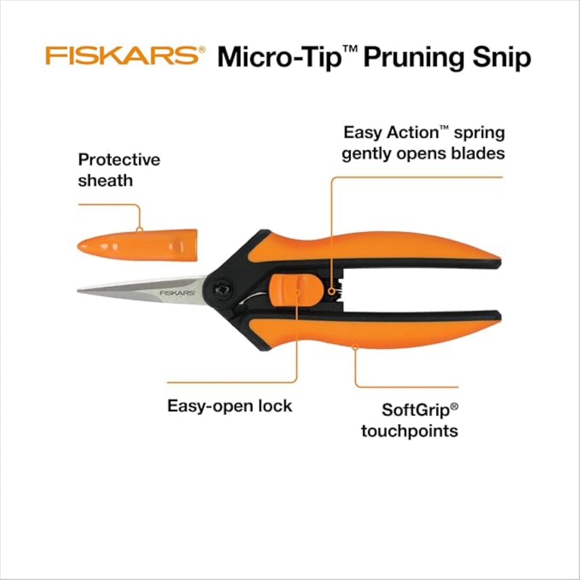Fiskars Softouch Micro-Tip Pruning Snips for Precision Garden Trimming, 6"