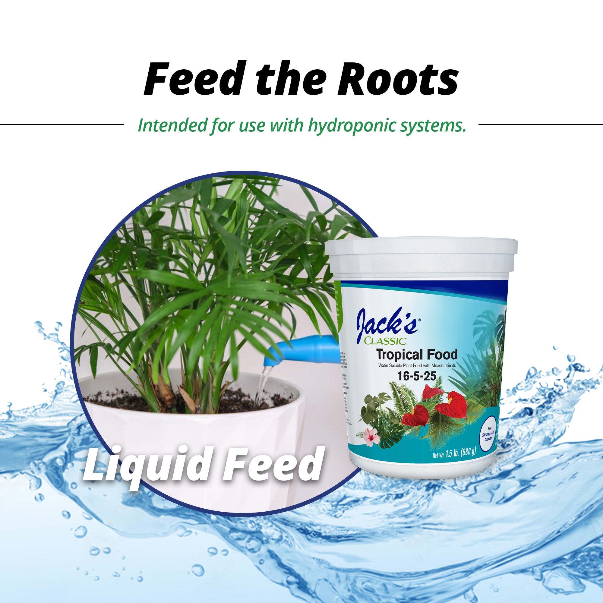 Jack's Classic 16-5-25 Tropical Food Water-Soluble Fertilizer with Micronutrients for Strong Lush Growth, 1.5lbs