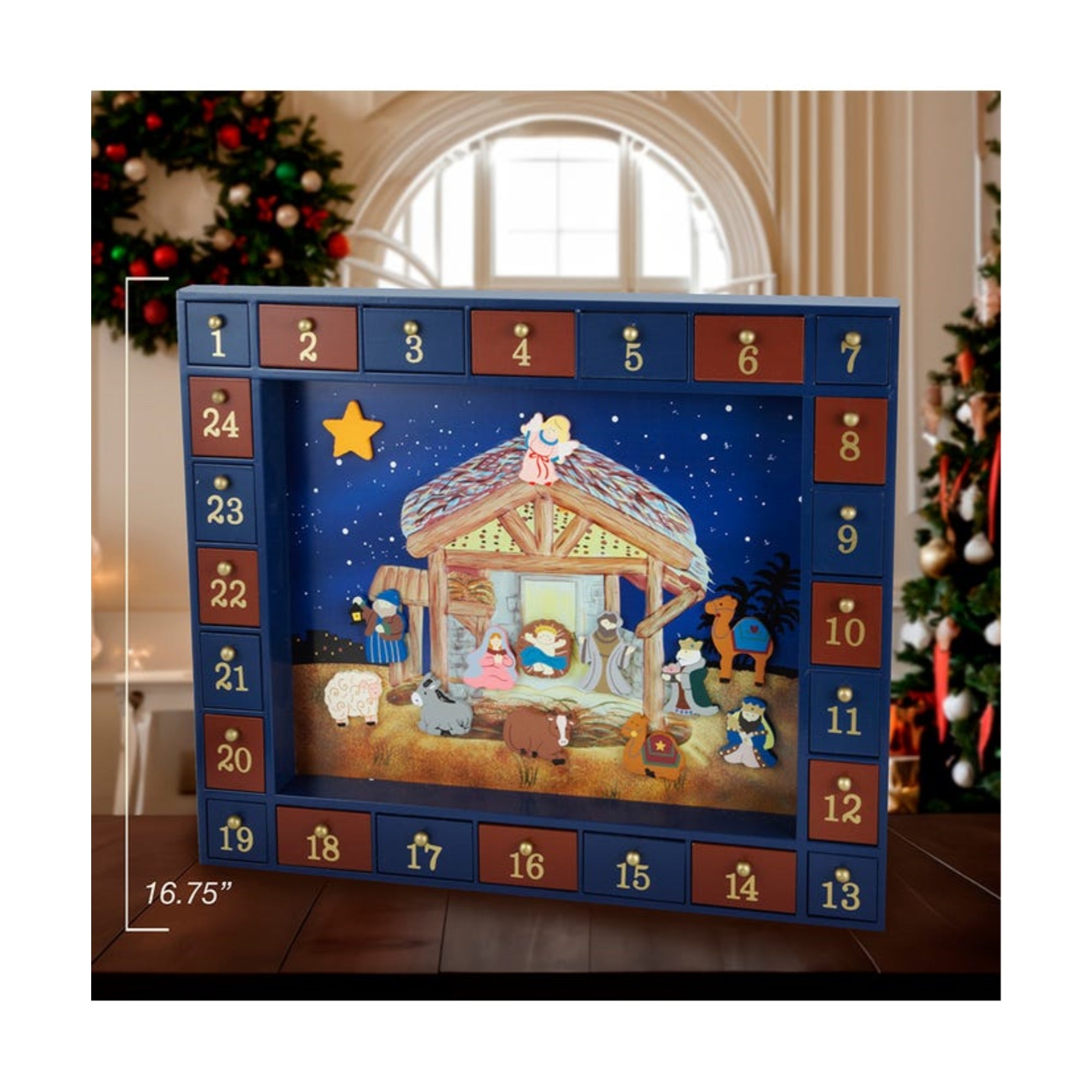 Kurt Adler Wooden Nativity Advent Calendar with 24 Magnetic Piece
