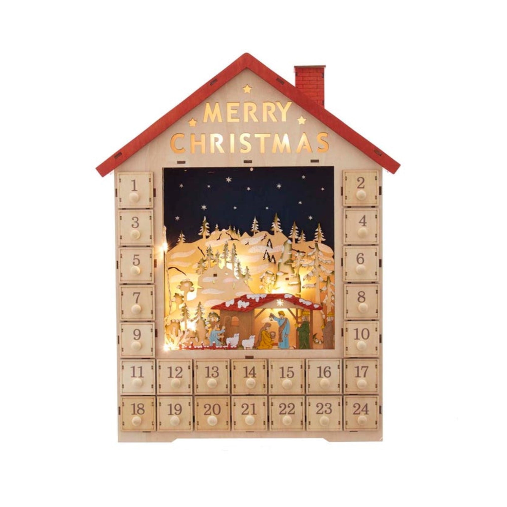 Kurt Adler Battery Operated LED-Lit Advent Calendar House Nativity Scene, 19"