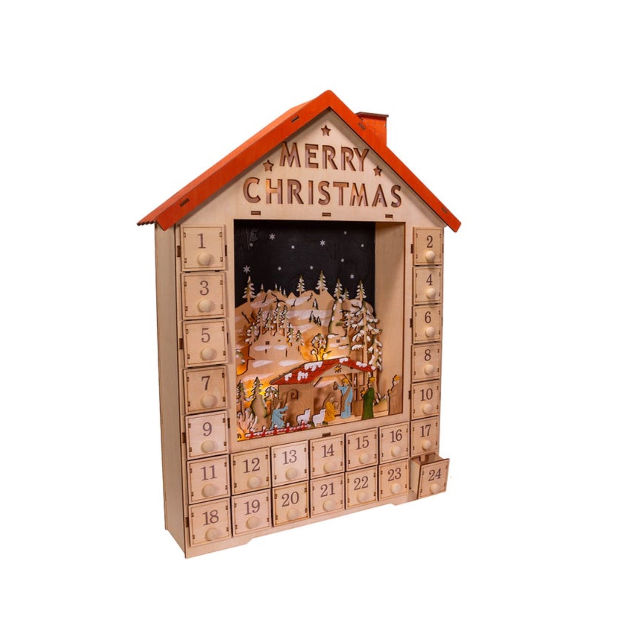Kurt Adler Battery Operated LED-Lit Advent Calendar House Nativity Scene, 19"