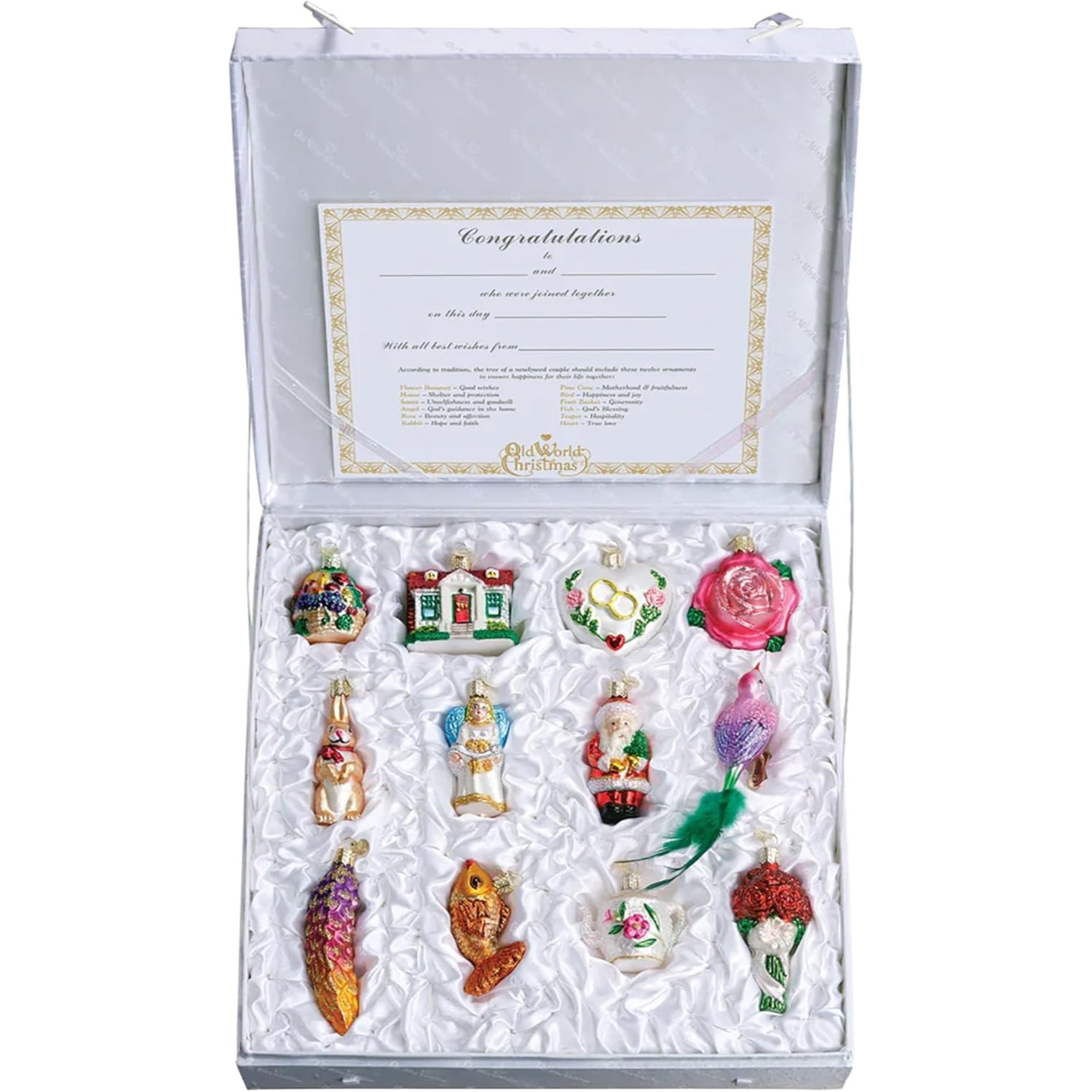 Old World Christmas Blown Glass Ornament for Christmas Tree, Bride's Collection in Lined Keepsake Box (12-Piece Set)