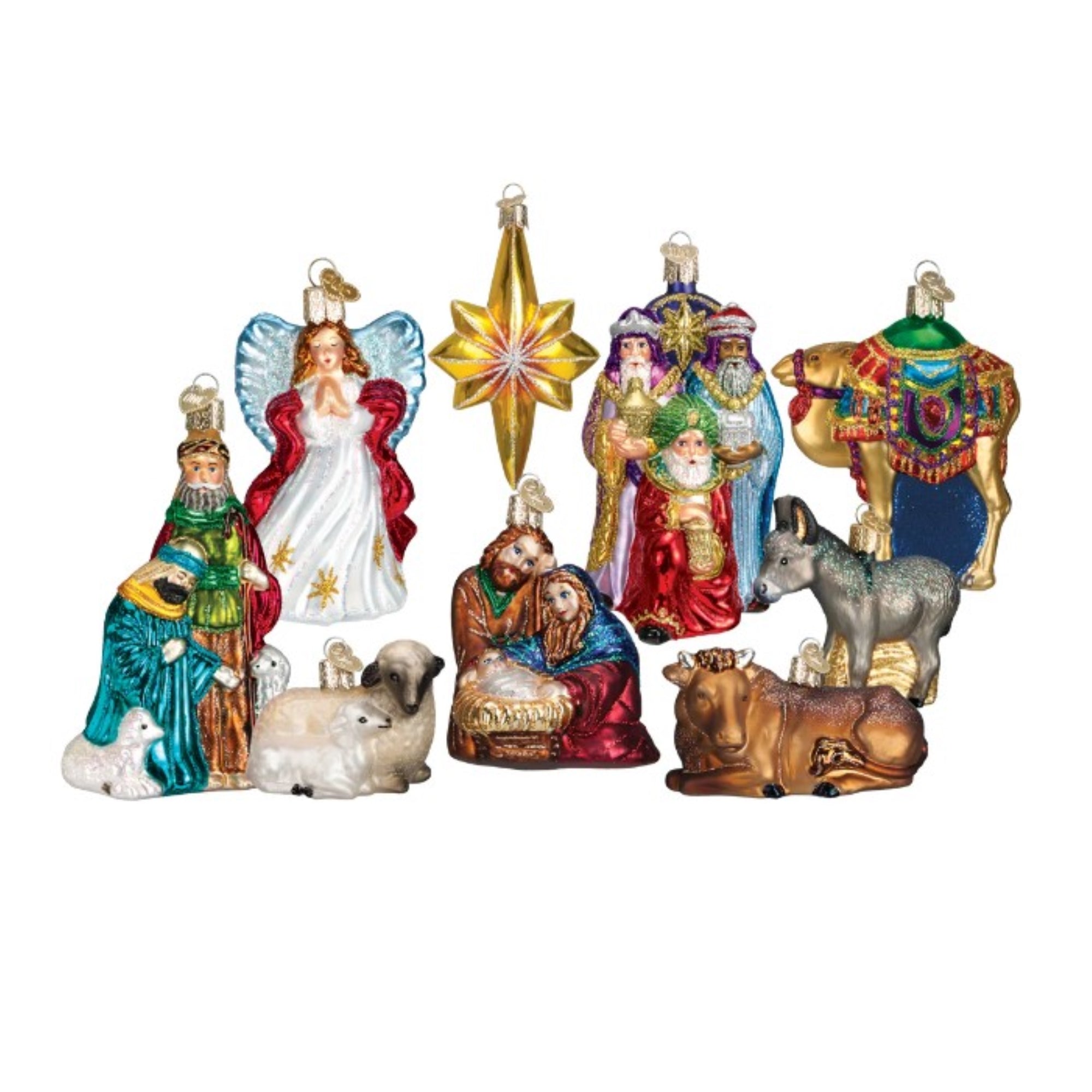 Old World Christmas Blown Glass Ornament for Christmas Tree, Nativity Collection in Lined Keepsake Box (9-Piece Set)