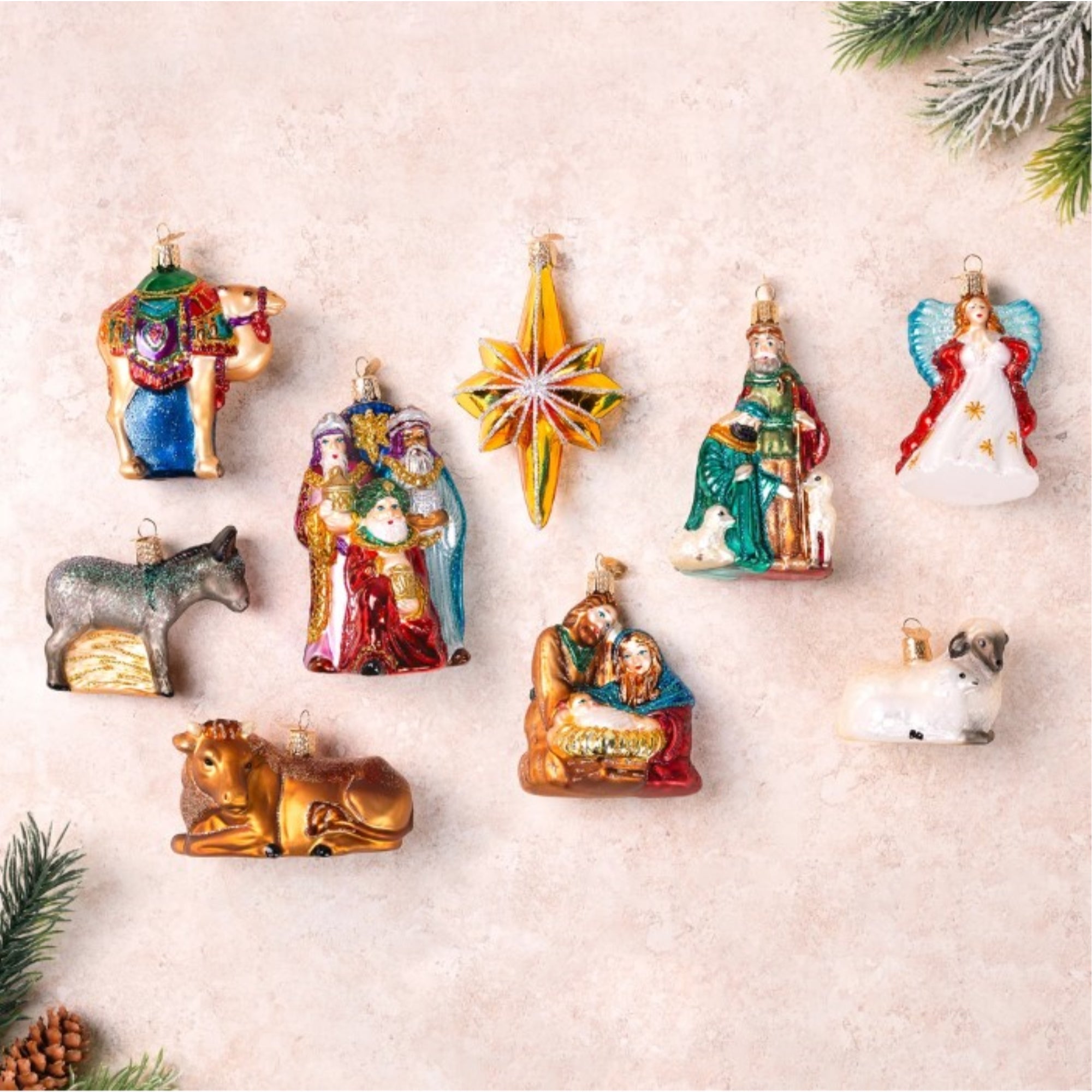 Old World Christmas Blown Glass Ornament for Christmas Tree, Nativity Collection in Lined Keepsake Box (9-Piece Set)
