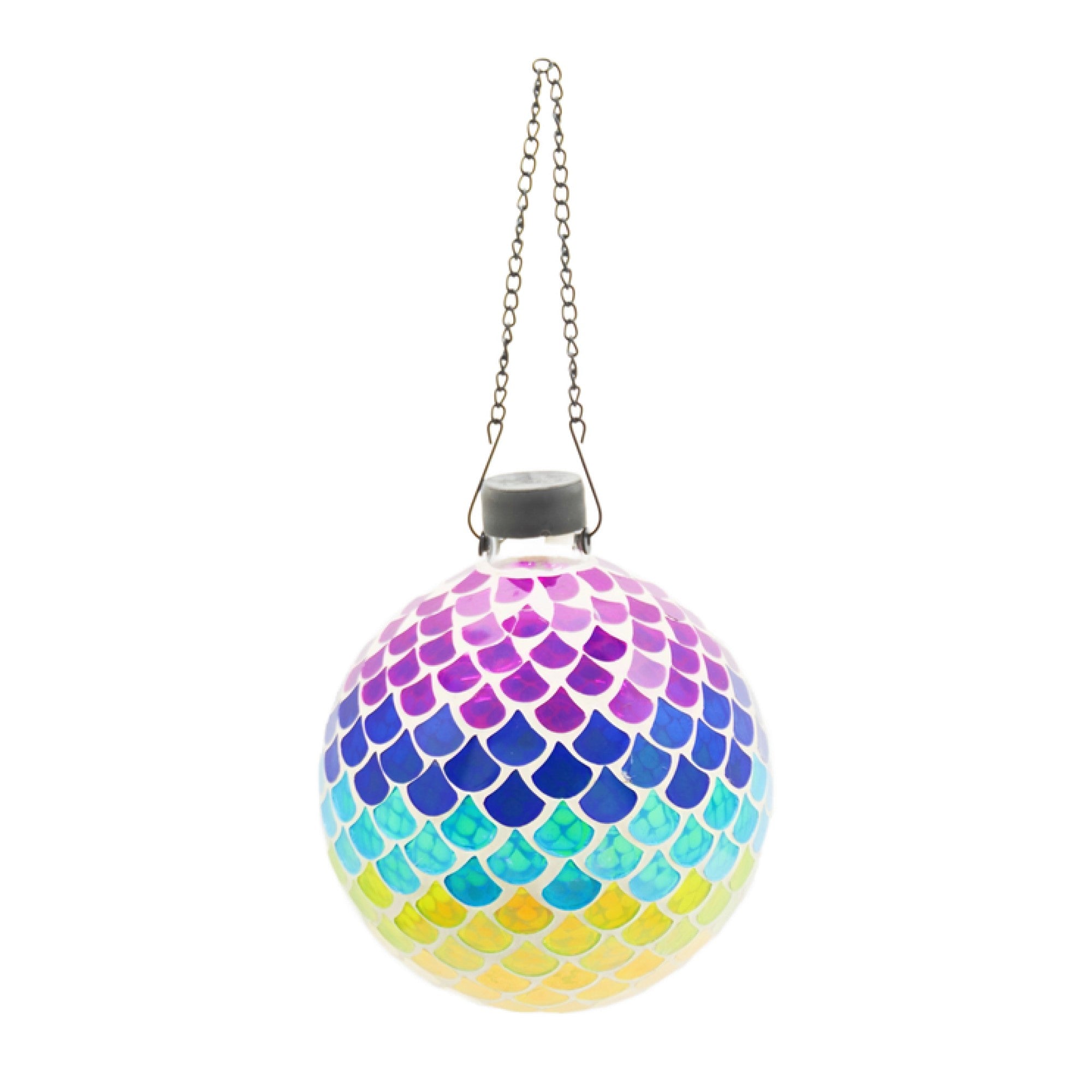 Very Cool Stuff Mosaic Glass Gazing Globe with Hanging Chain, Rainbow Scales Tile, 10in