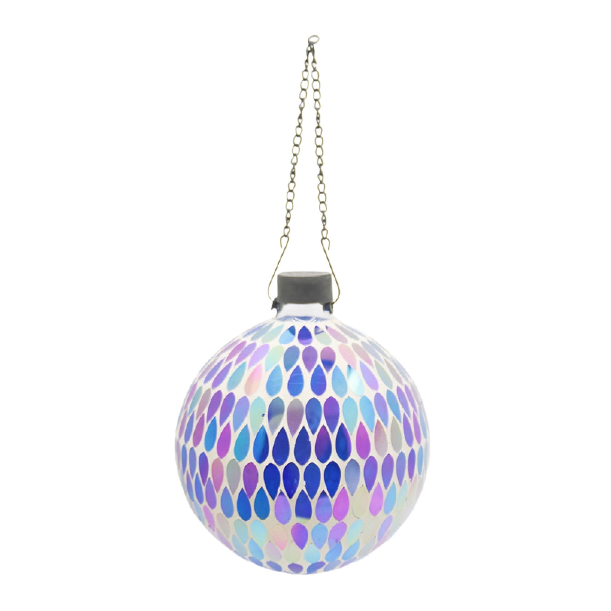 Very Cool Stuff Mosaic Glass Gazing Globe with Hanging Chain, Iridescent Teardrop Tile, 10in