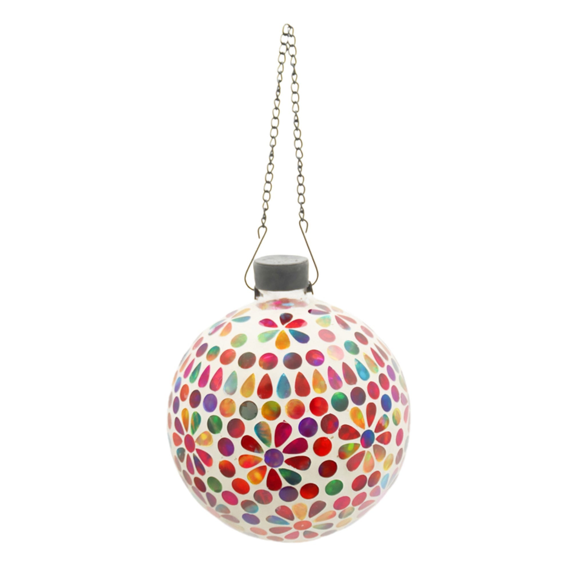 Very Cool Stuff Mosaic Glass Gazing Globe with Hanging Chain, Rainbow Flower Tile, 10in