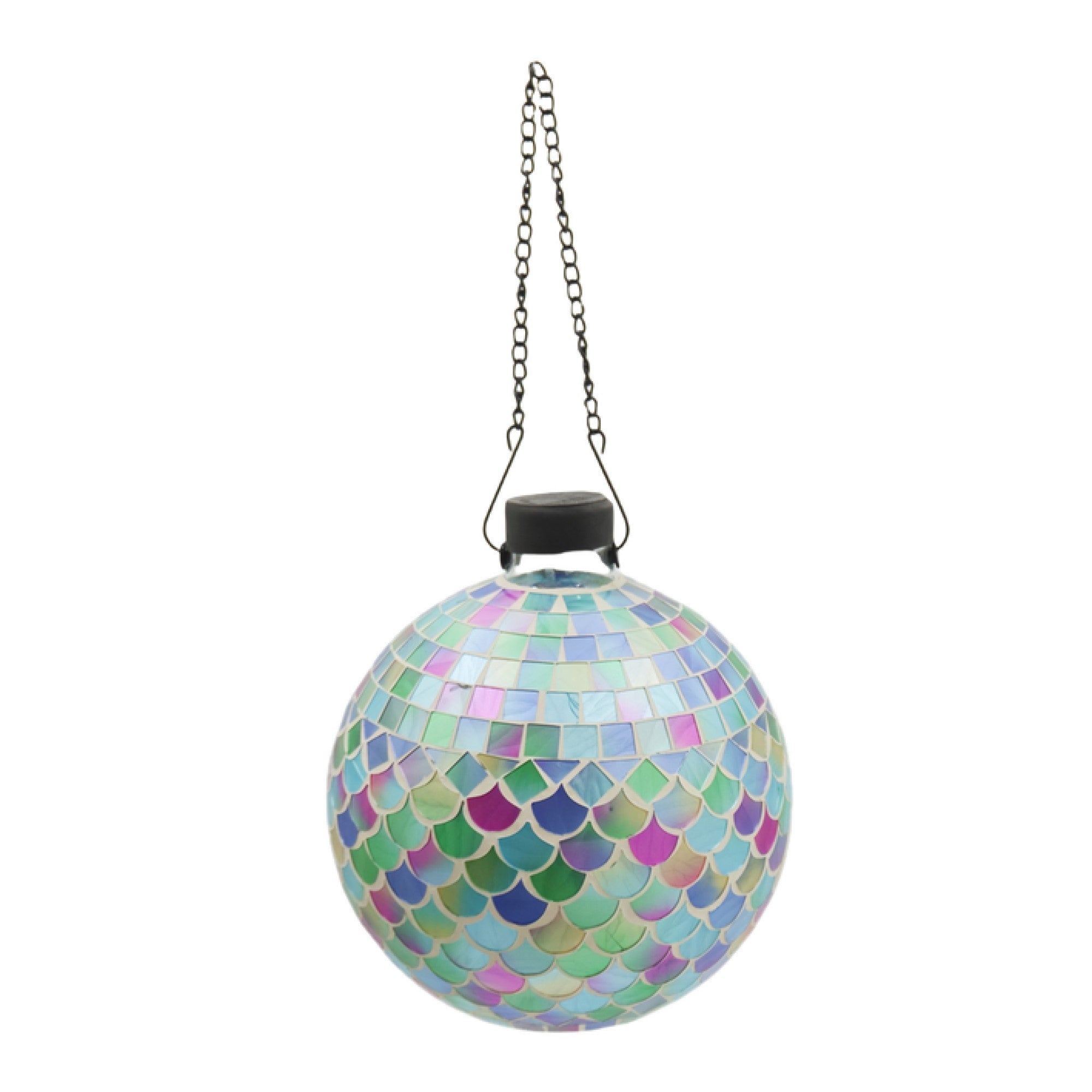 Very Cool Stuff Mosaic Glass Gazing Globe with Hanging Chain, Opal Mermaid Tile, 10in