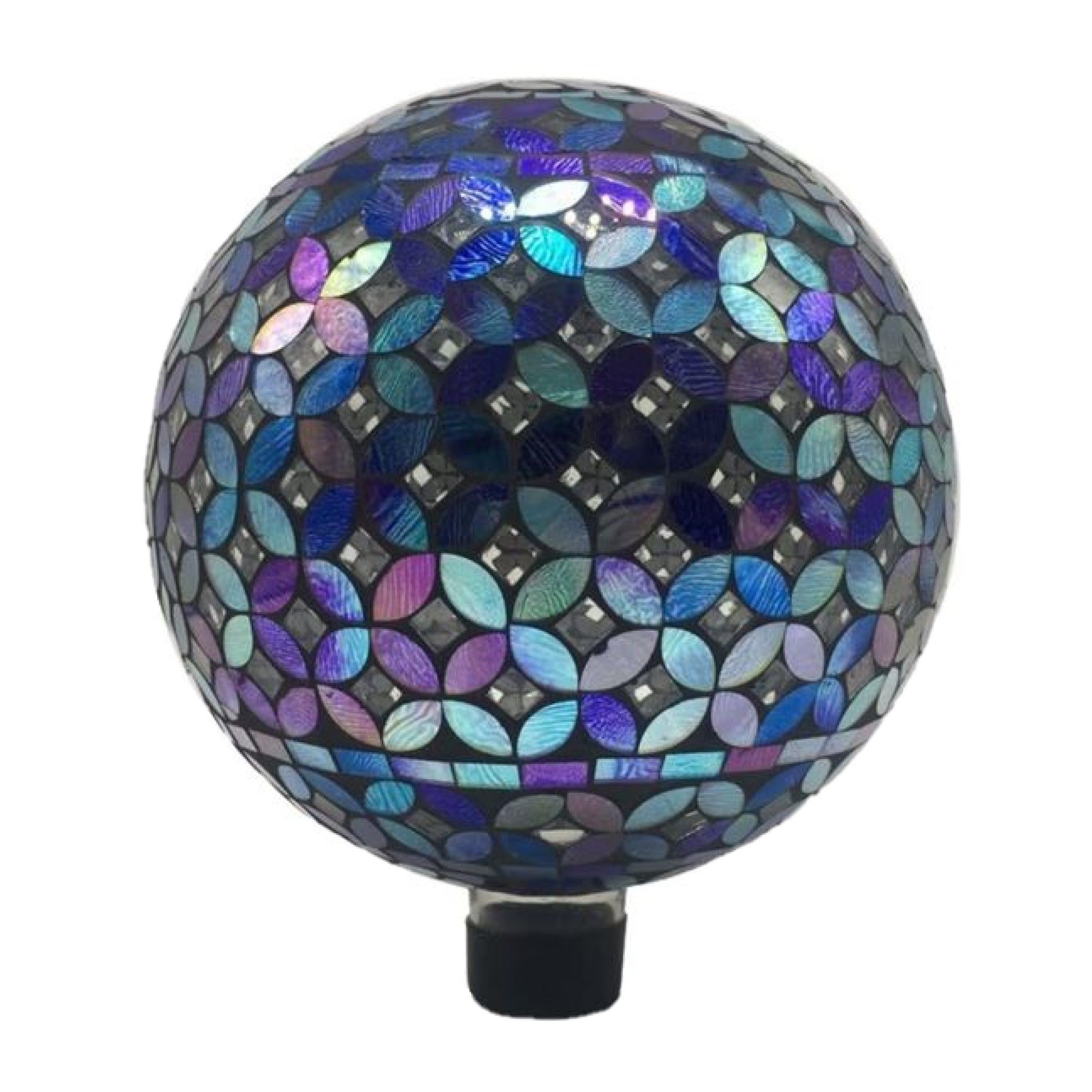 Very Cool Stuff Mosaic Glass Gazing Globe with Hanging Chain, Blue & Purple Geometric Tile, 10in