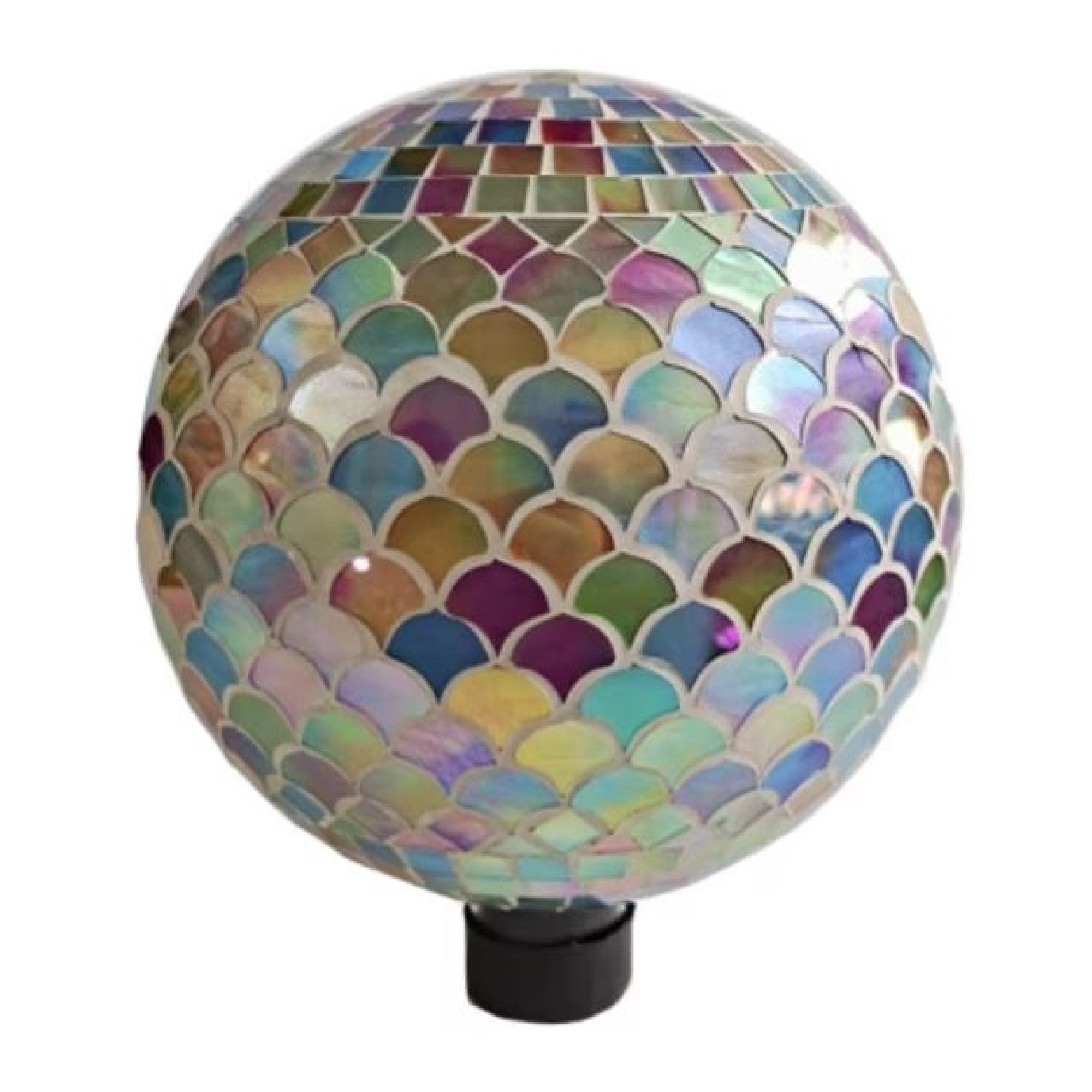 Very Cool Stuff Mosaic Glass Gazing Globe with Hanging Chain, Opal Mermaid Tile, 10in