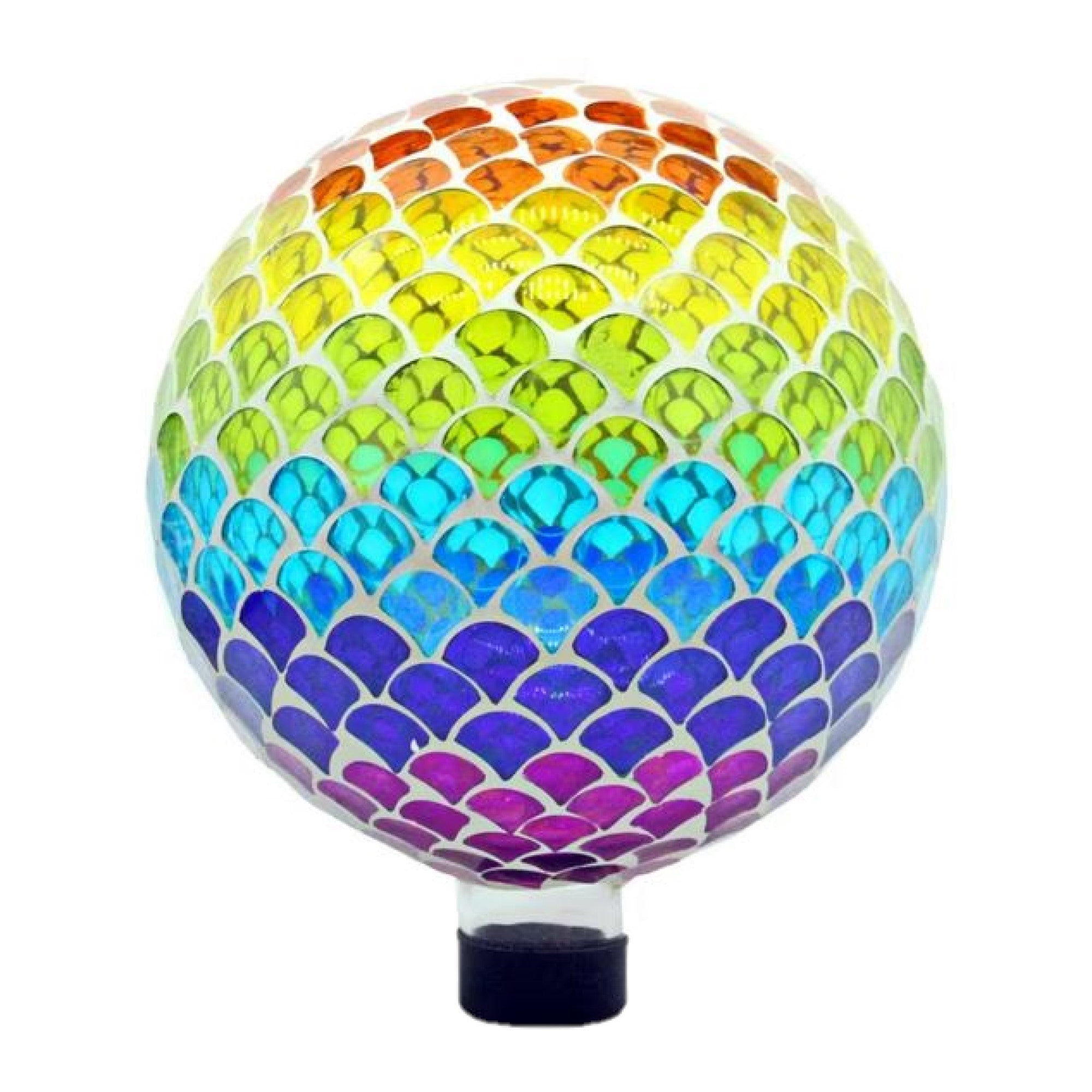 Very Cool Stuff Mosaic Glass Gazing Globe with Hanging Chain, Rainbow Scales Tile, 10in