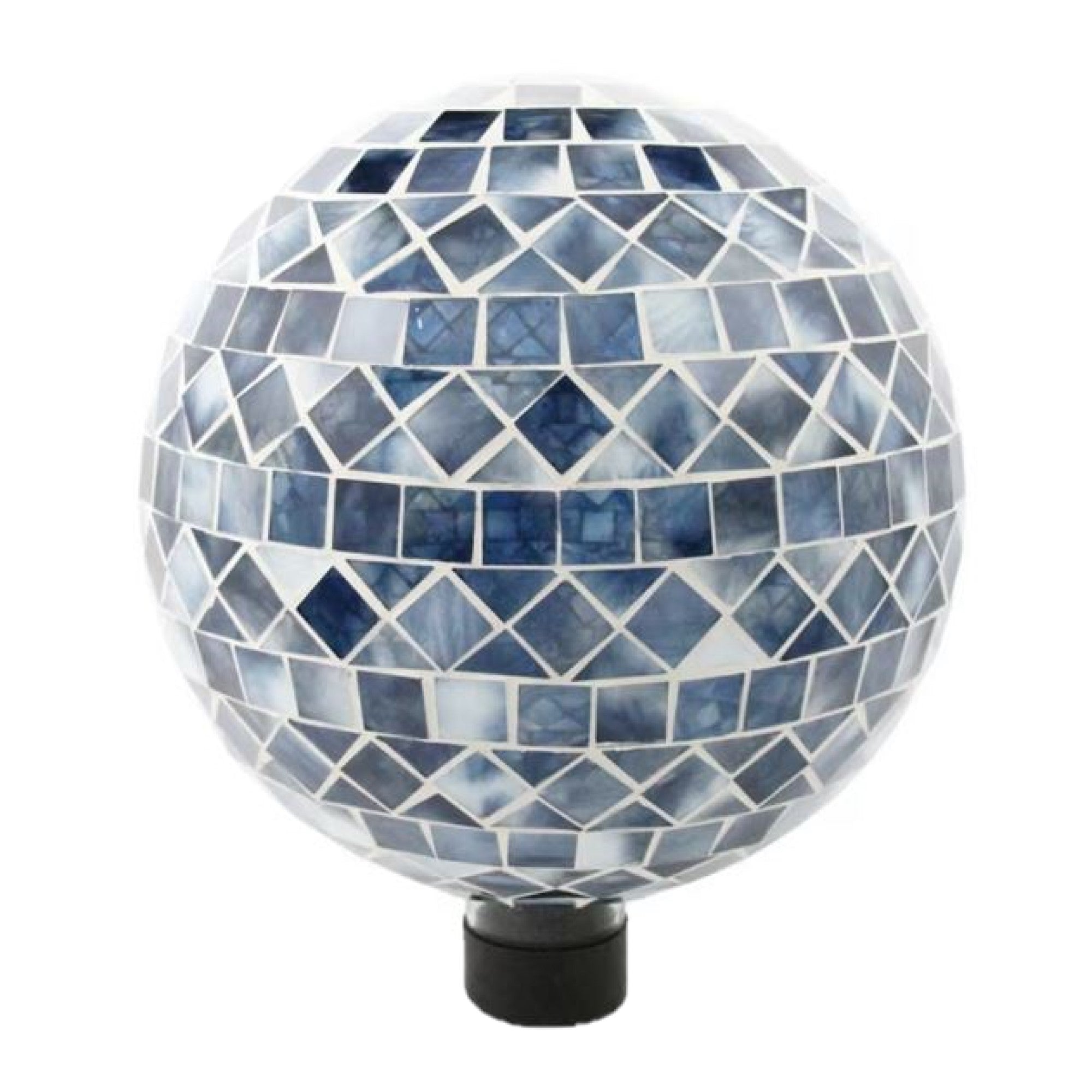 Very Cool Stuff Mosaic Glass Gazing Globe with Hanging Chain, Blue Triangle & Square Tile, 10in