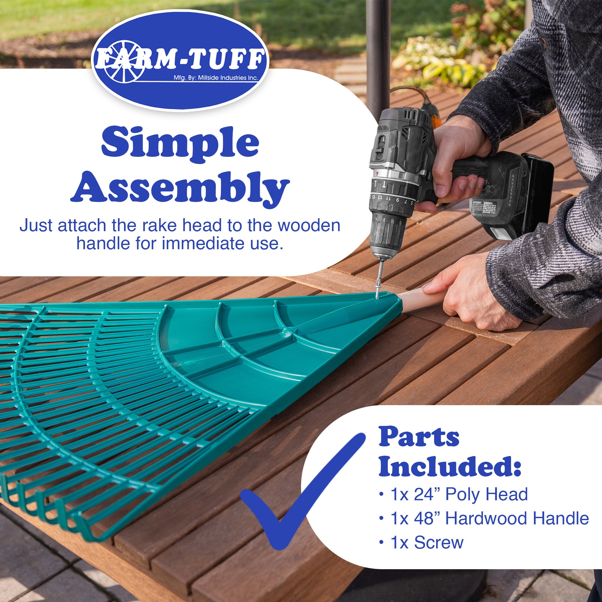 FARM-TUFF Hardwood Leaf & Lawn Rake, 24in