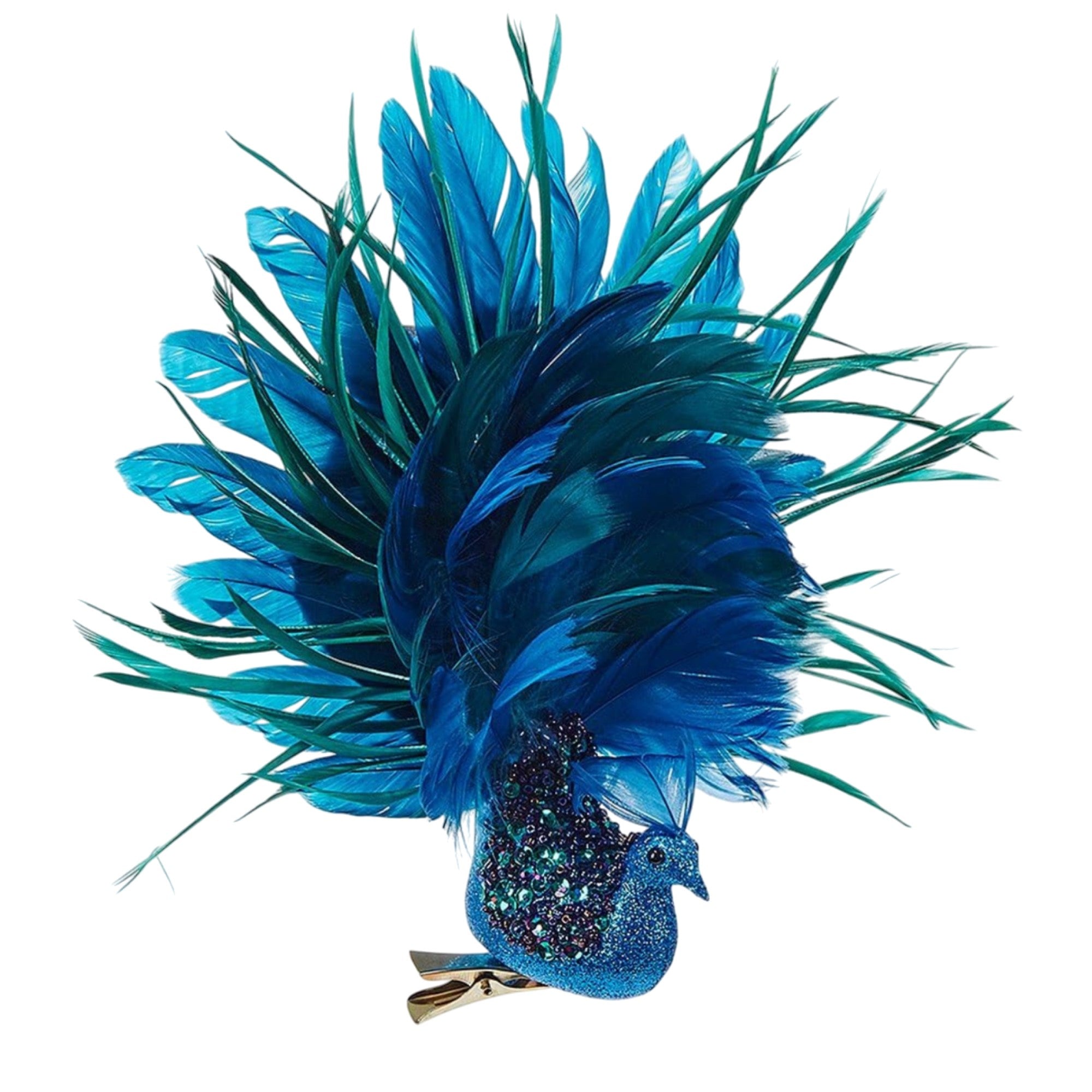 Kurt Adler Clip-On Christmas Tree Ornaments, Blue Peacock with Glitter, 8"