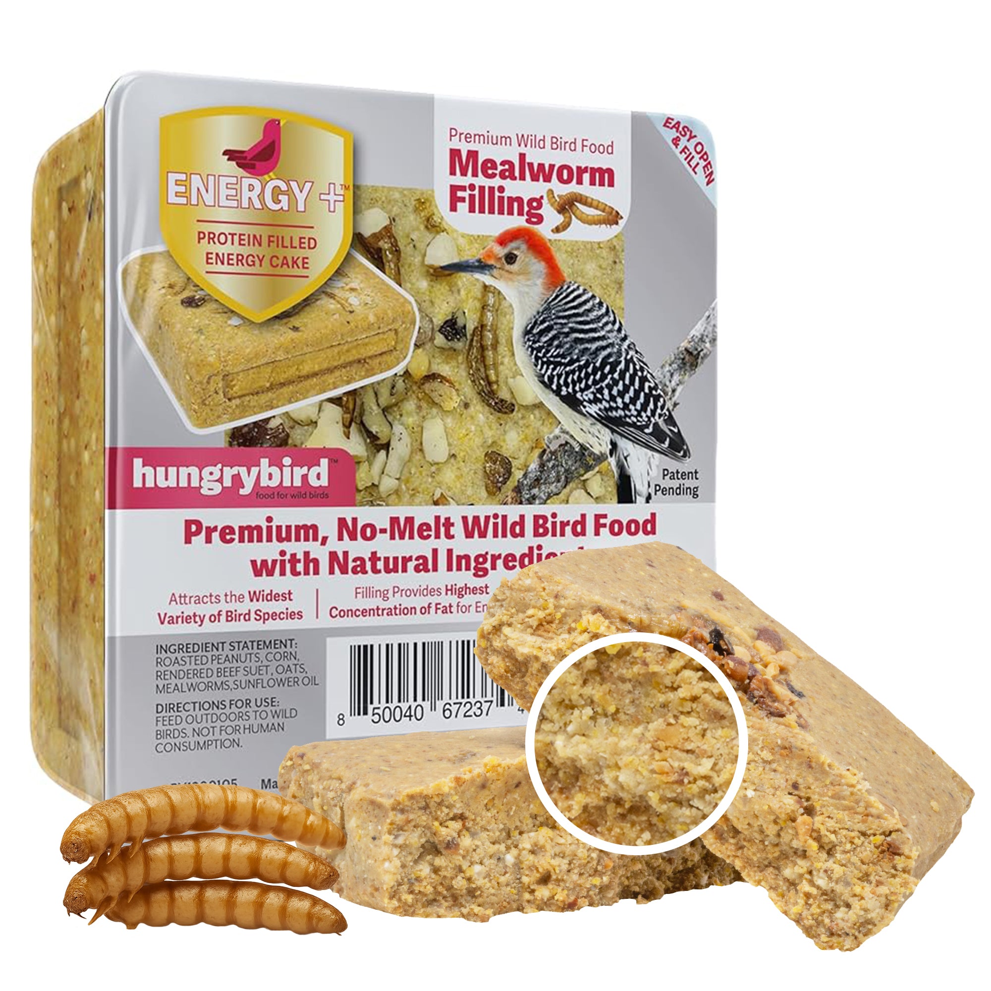 Hungrybird Energy+ No-Melt, High-Protein Suet Cake with Mealworm Filling