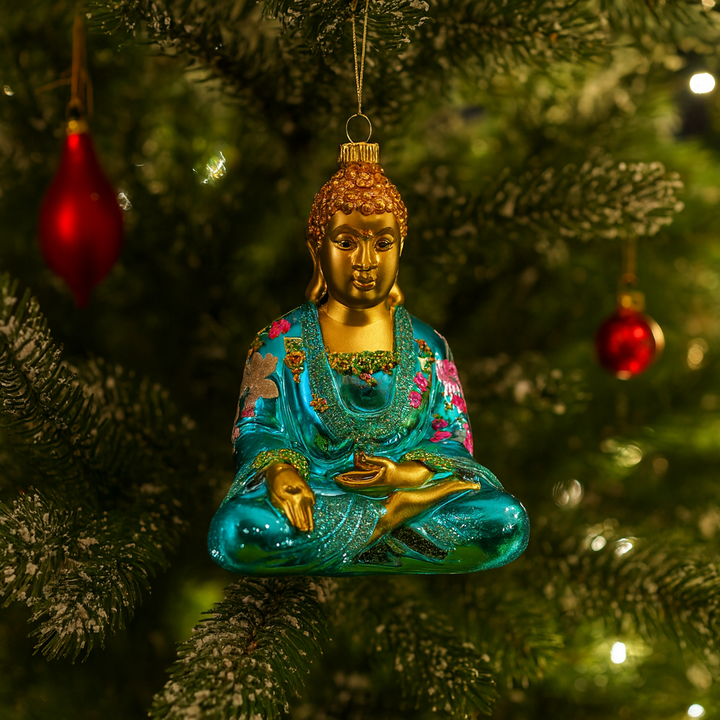 Kurt Adler Hanging Glass Christmas Tree Ornament, Buddha