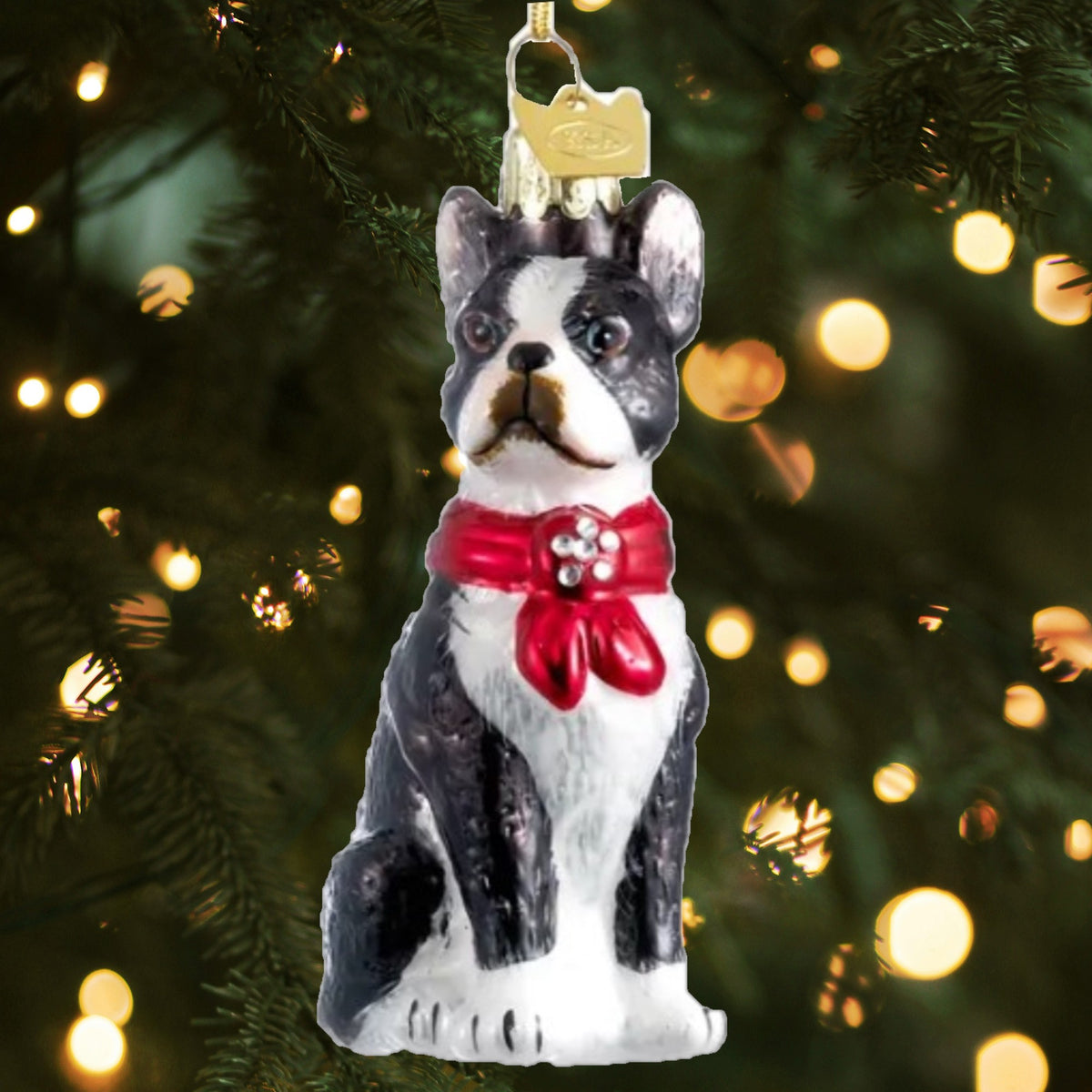 Kurt Adler Noble Gems Glass Ornament for Christmas Tree, Boston Terrier