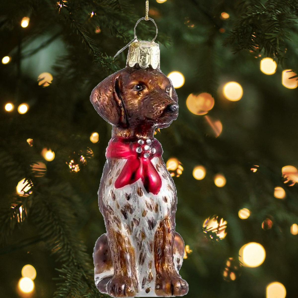 Kurt Adler Noble Gems Glass Ornament for Christmas Tree, German Shorthaired Pointer