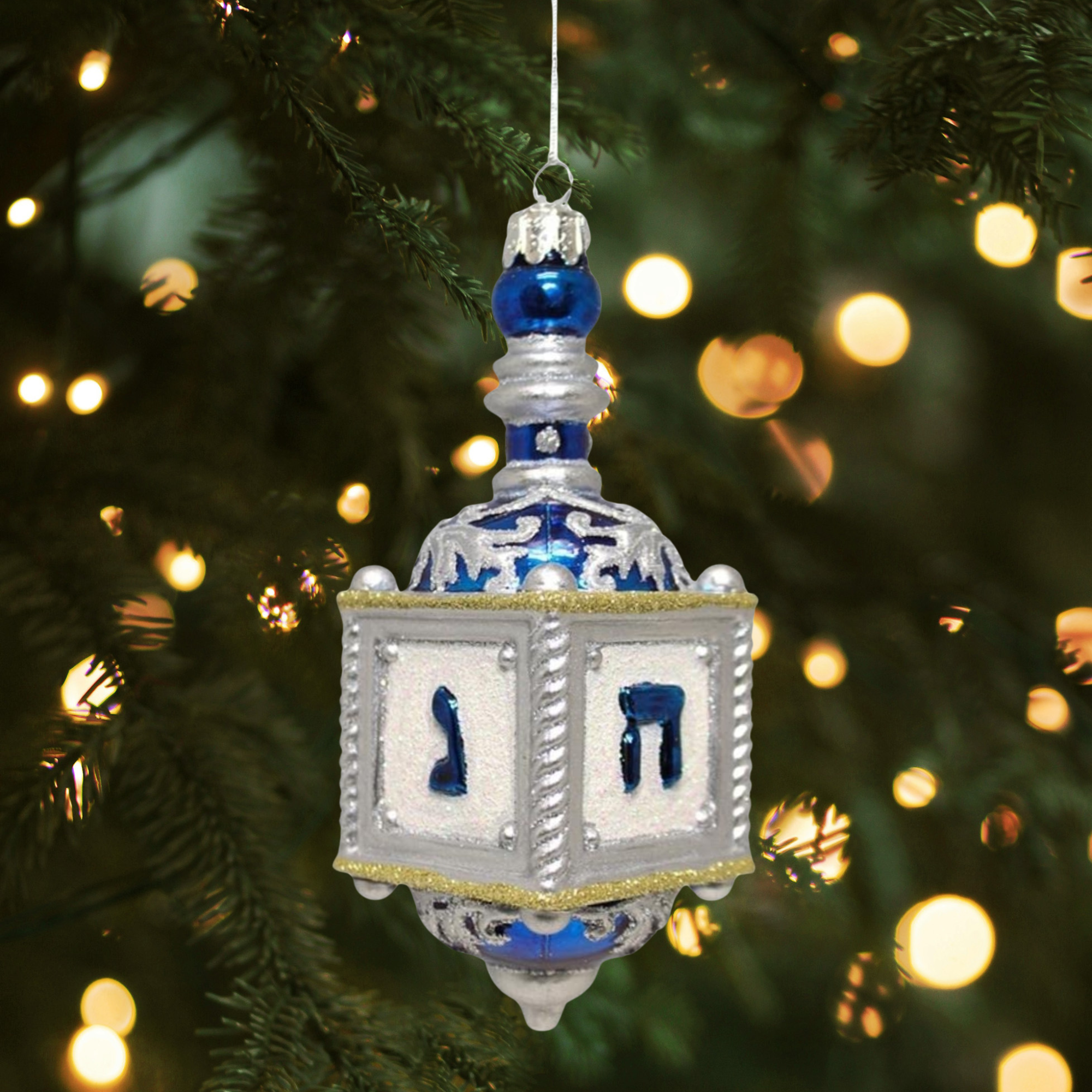 Kurt Adler Ornament For Christmas Tree, Noble Gems Glass Dreidel