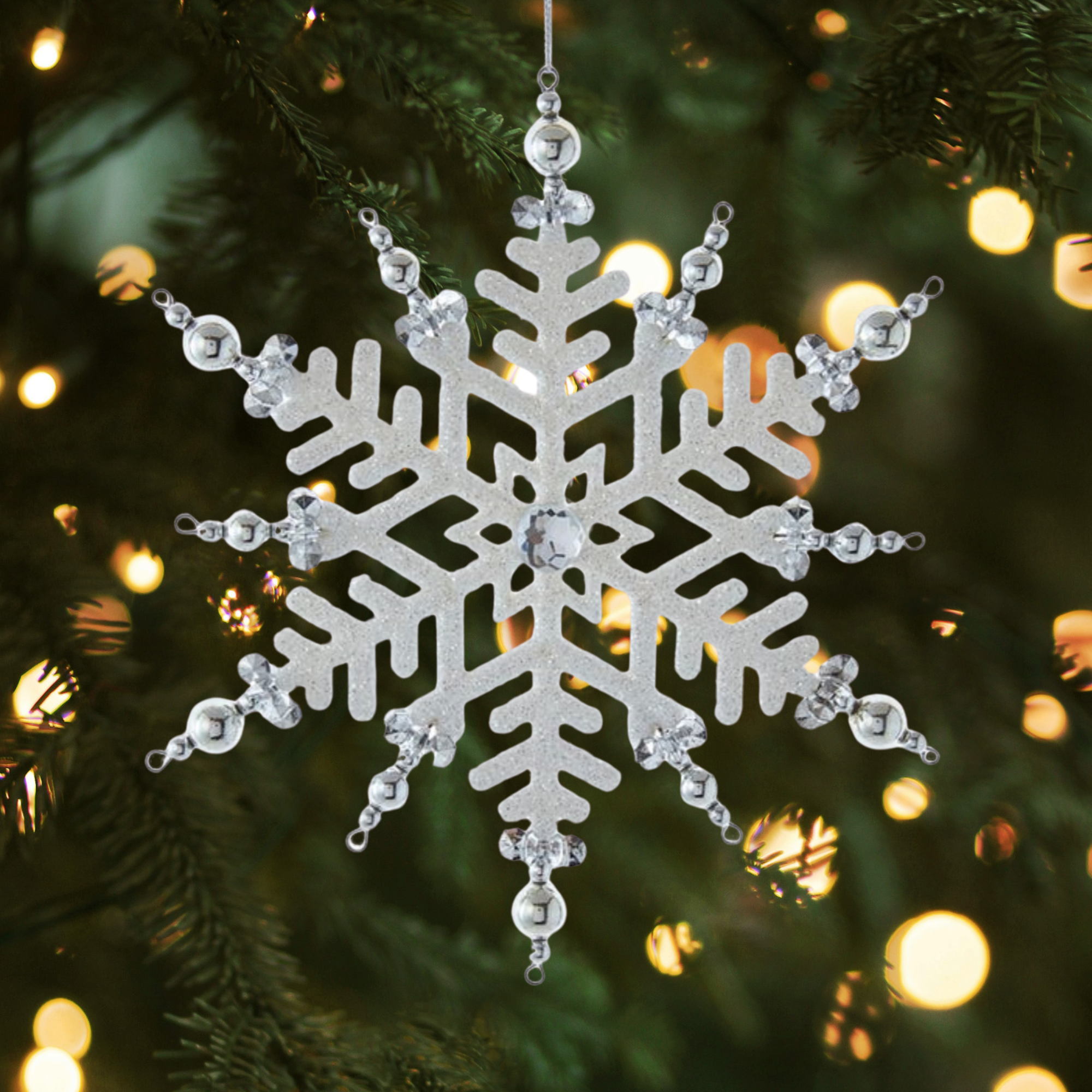 Kurt Adler Plastic Ornament for Christmas Tree, Silver Snowflake