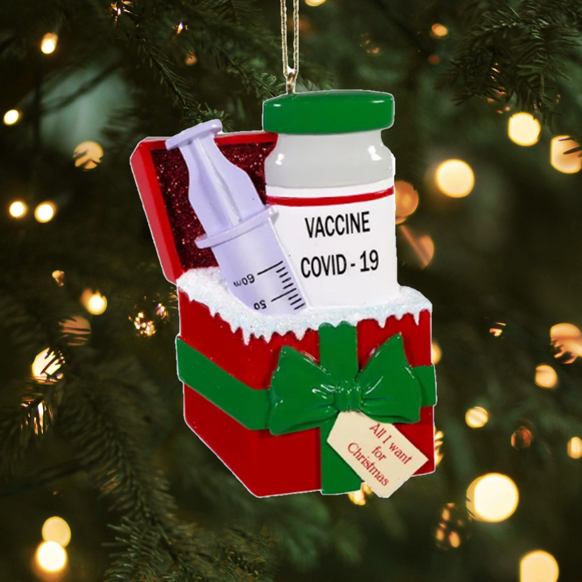 Kurt Adler Resin Ornament for Christmas Tree, COVID-19 Gift Box