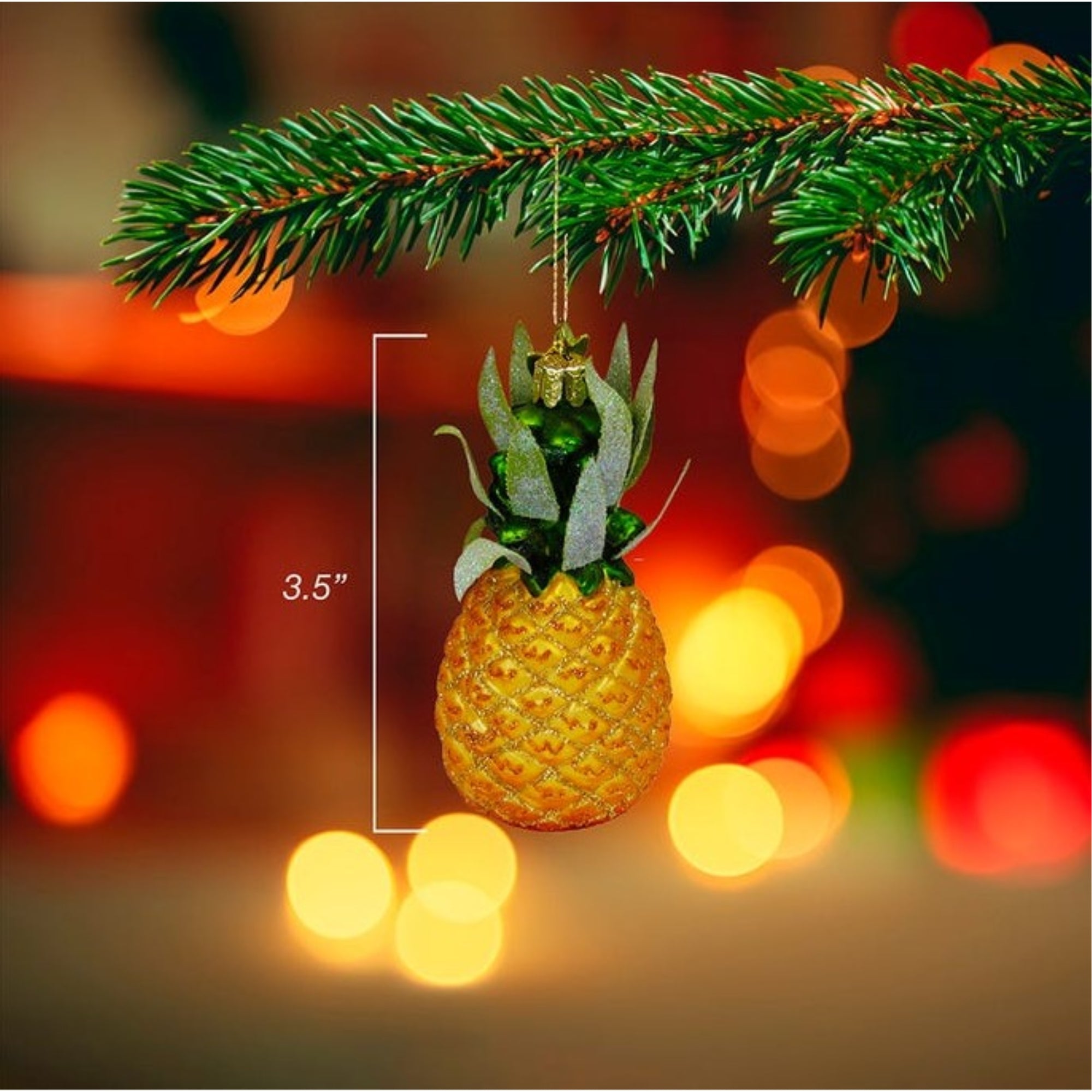 Kurt Adler Noble Gems Glass Ornament for Christmas Tree, Glittered Pineapple