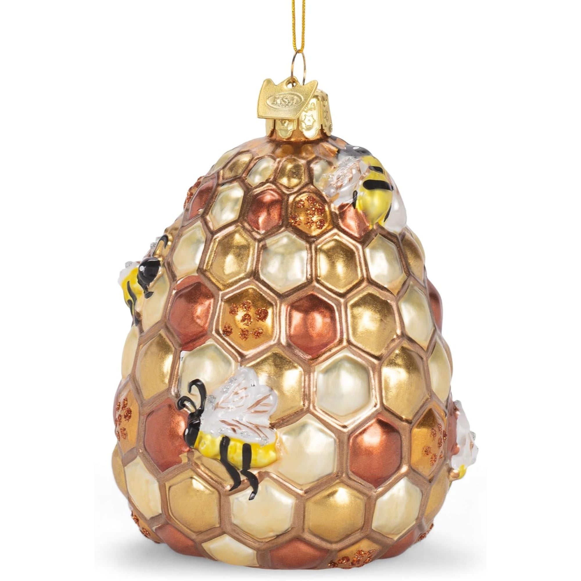 Kurt Adler Noble Gems Glass Ornament for Christmas Tree, Beehive with Bees