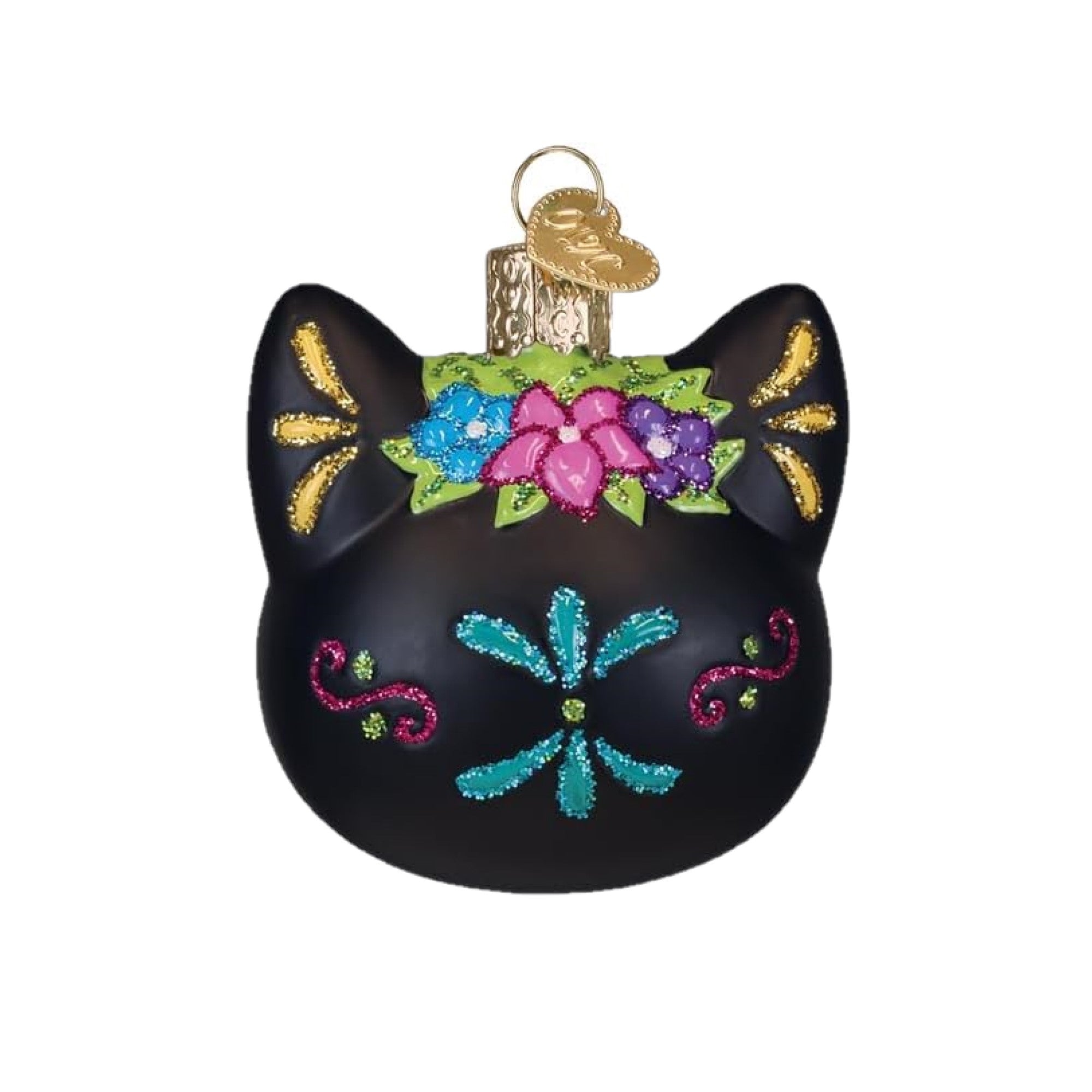 Old World Christmas Blown Glass Ornament for Christmas Tree, Dia De Los Muertos Cat