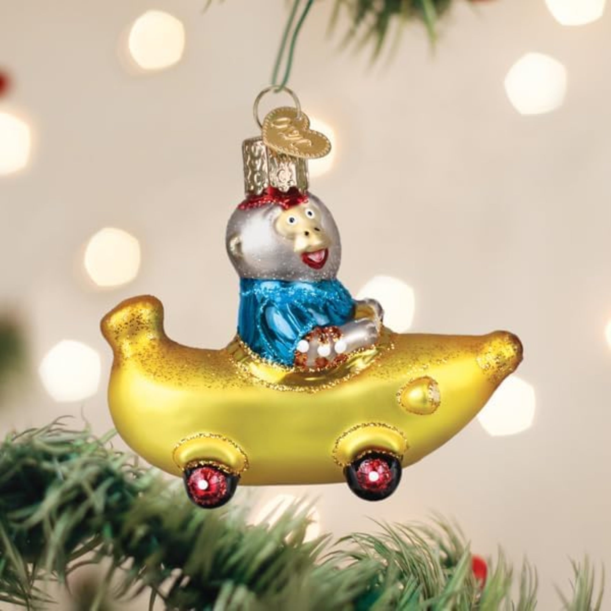 Old World Christmas Blown Glass Ornament for Christmas Tree, Bananas Gorilla's Bananamobile