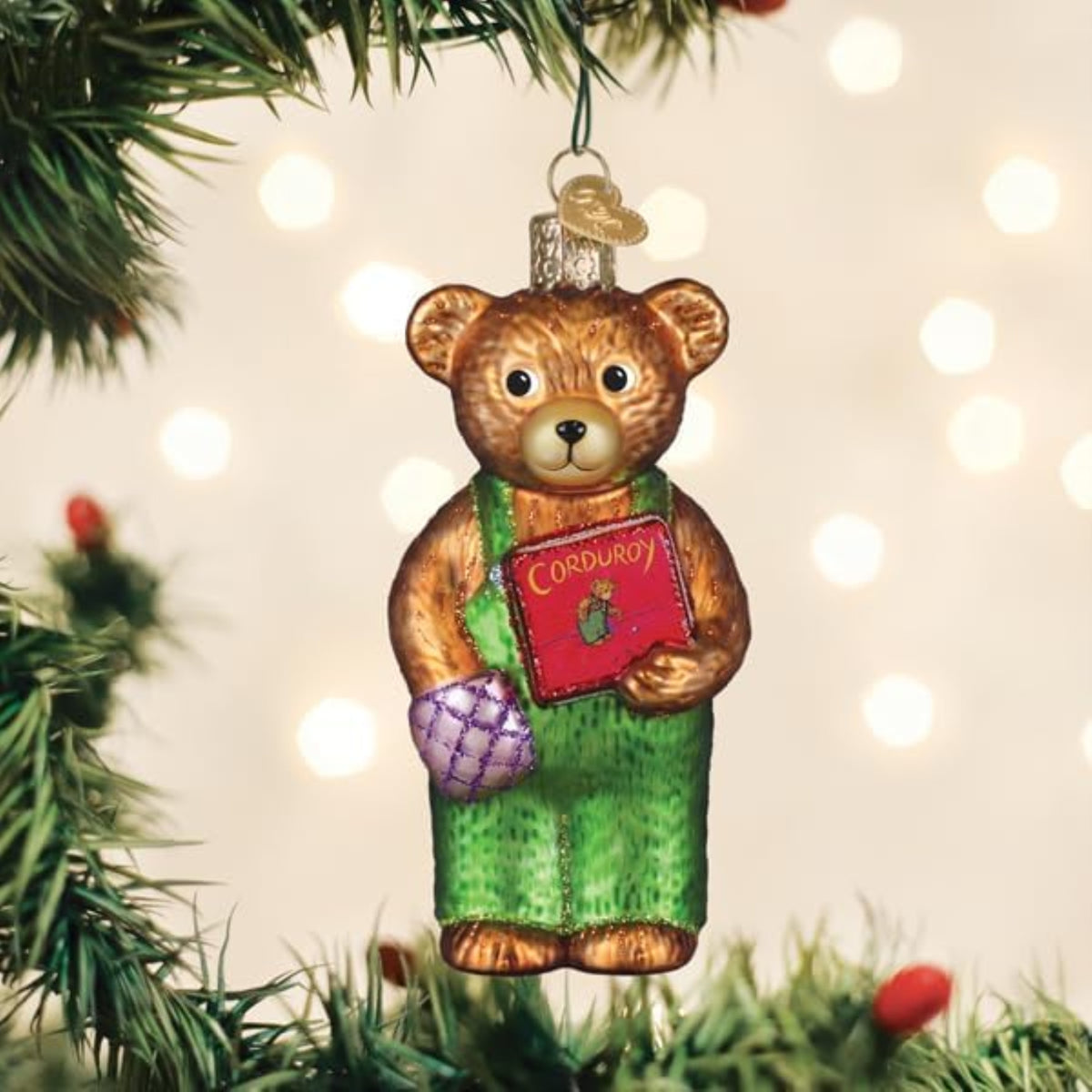 Old World Christmas Blown Glass Ornament for Christmas Tree, Corduroy Holding Book