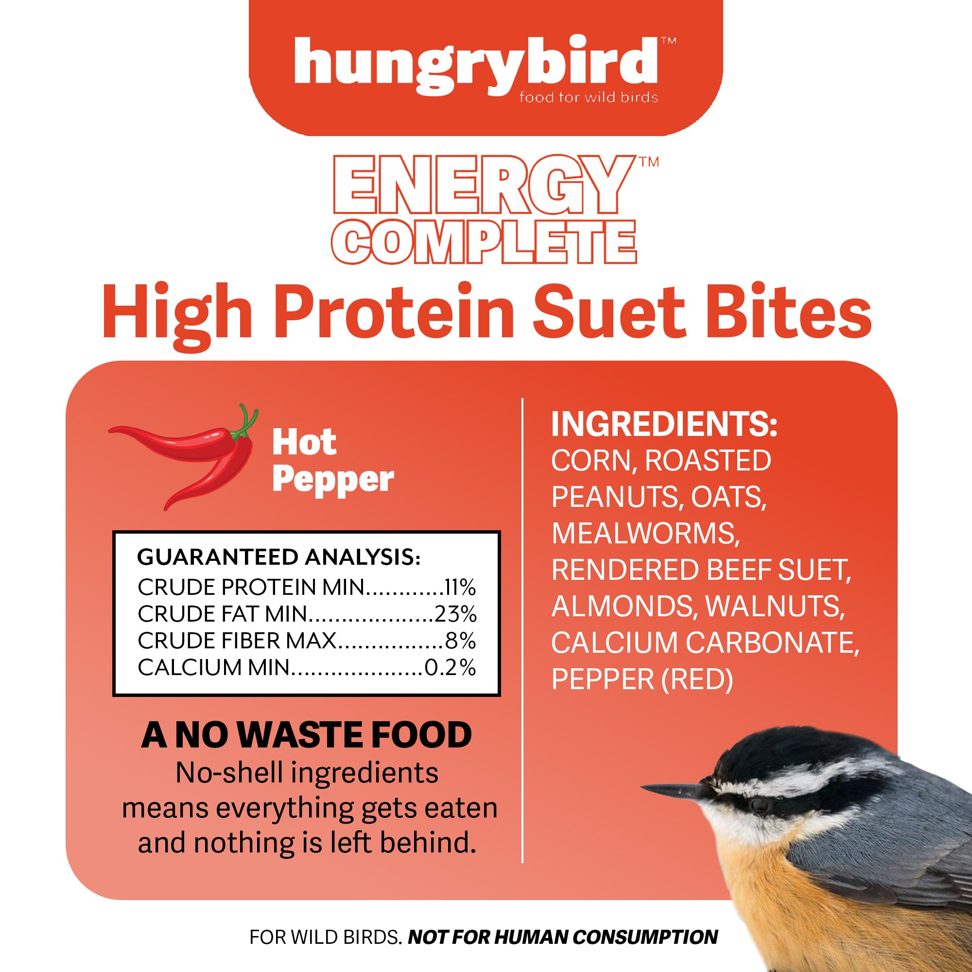 Hungrybird Energy Complete, 3lbs - High-Protein Hot Pepper Suet Bites