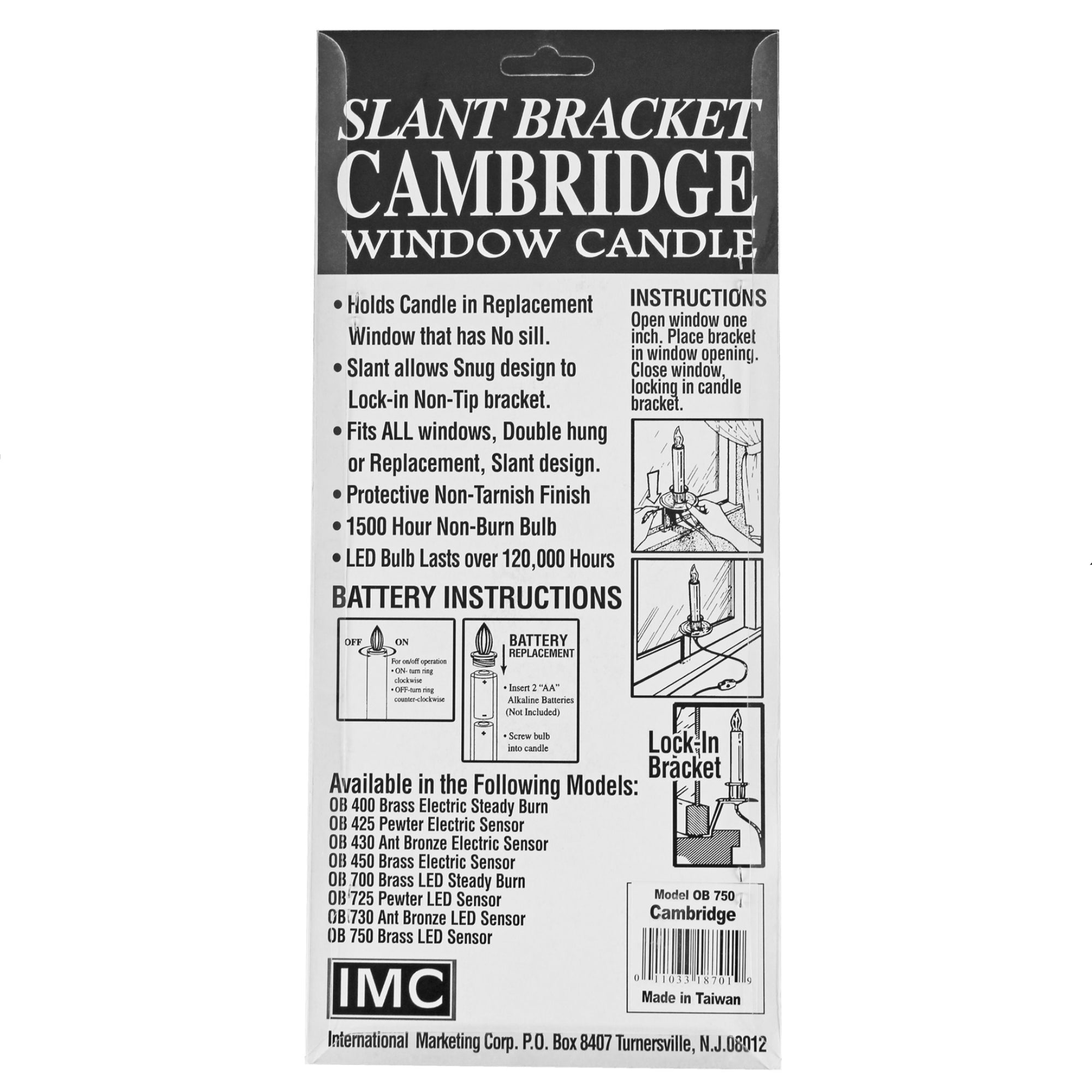 IMC Cambridge B/O LED Candle w/ Automatic Sensor and 3" Bracket, Brass, 8", Pack of 3
