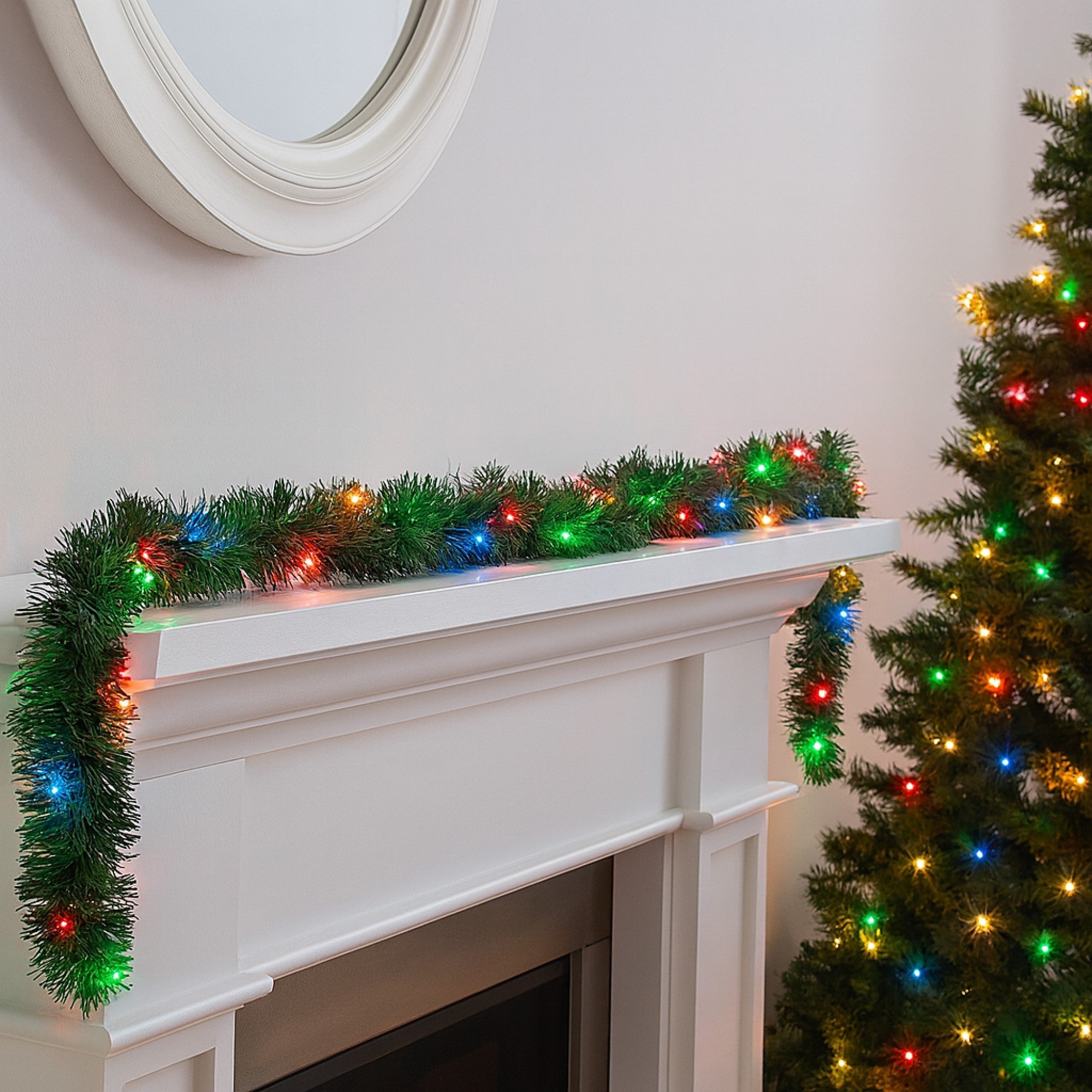 Kurt Adler Pre-Lit Incandescent Christmas Garland, Multicolored, 18’