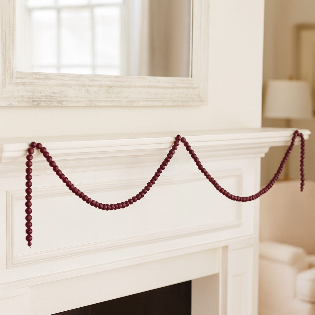 Kurt Adler Christmas Decoration, Wooden Burgundy Bead Garland, 9ft
