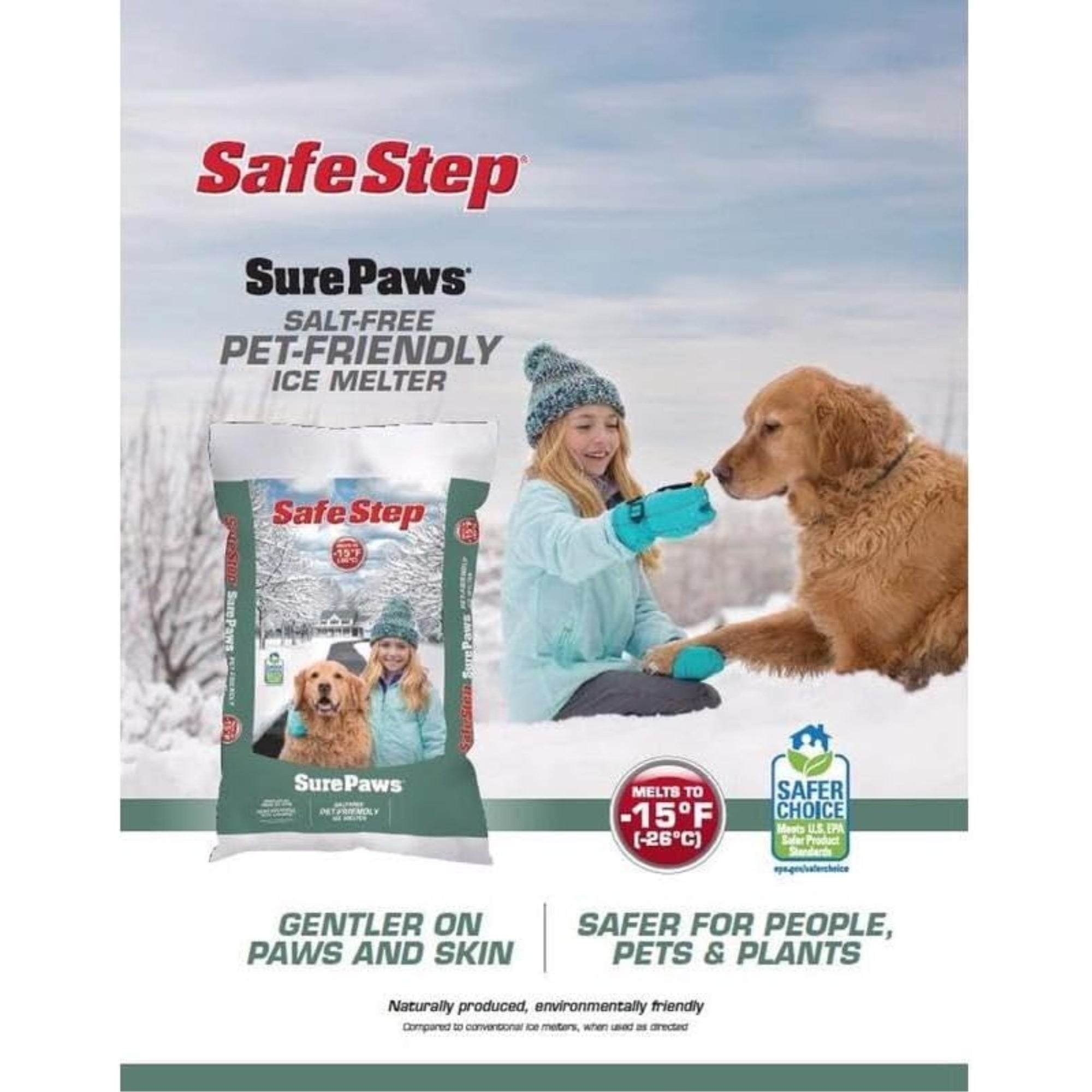 Safe Step Sure Paws Pet-Friendly, Salt-Free, Fast-Acting Ice Melter, 20lbs