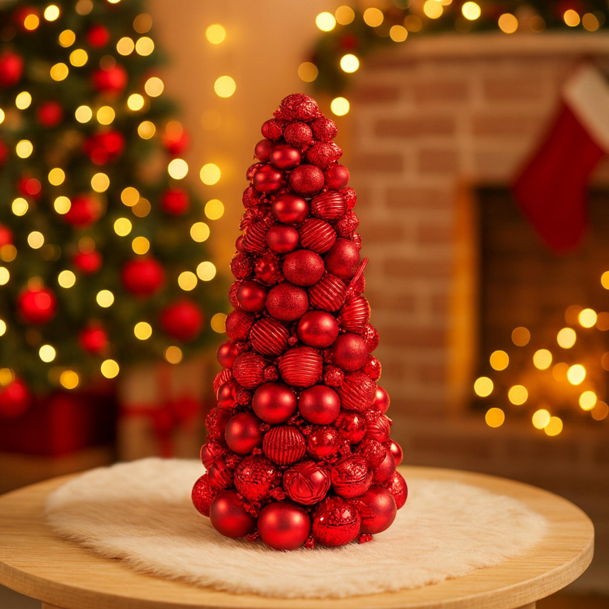 Creative Design Plastic Ball Tabletop Holiday Tree with Gift Box, Red 30"