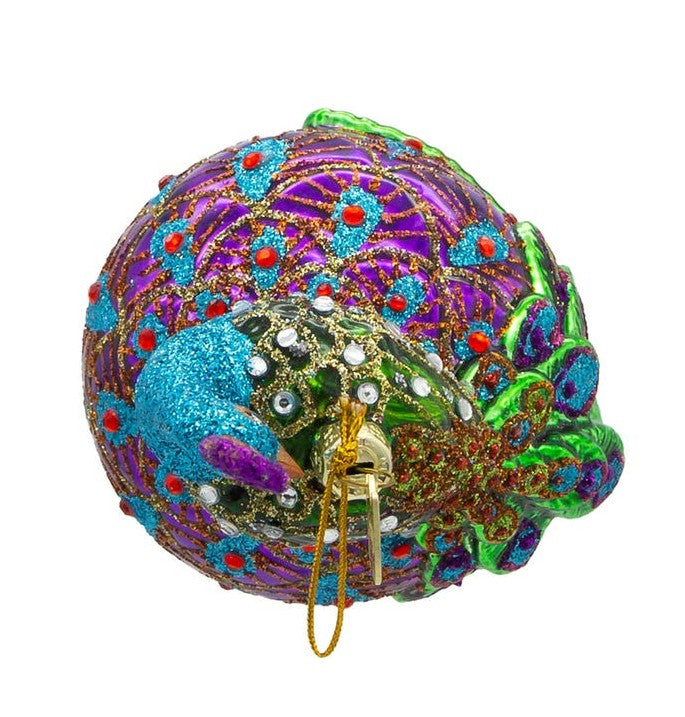 Kurt Adler Noble Gems Glass Ornament for Christmas Tree, Colorful Peacock
