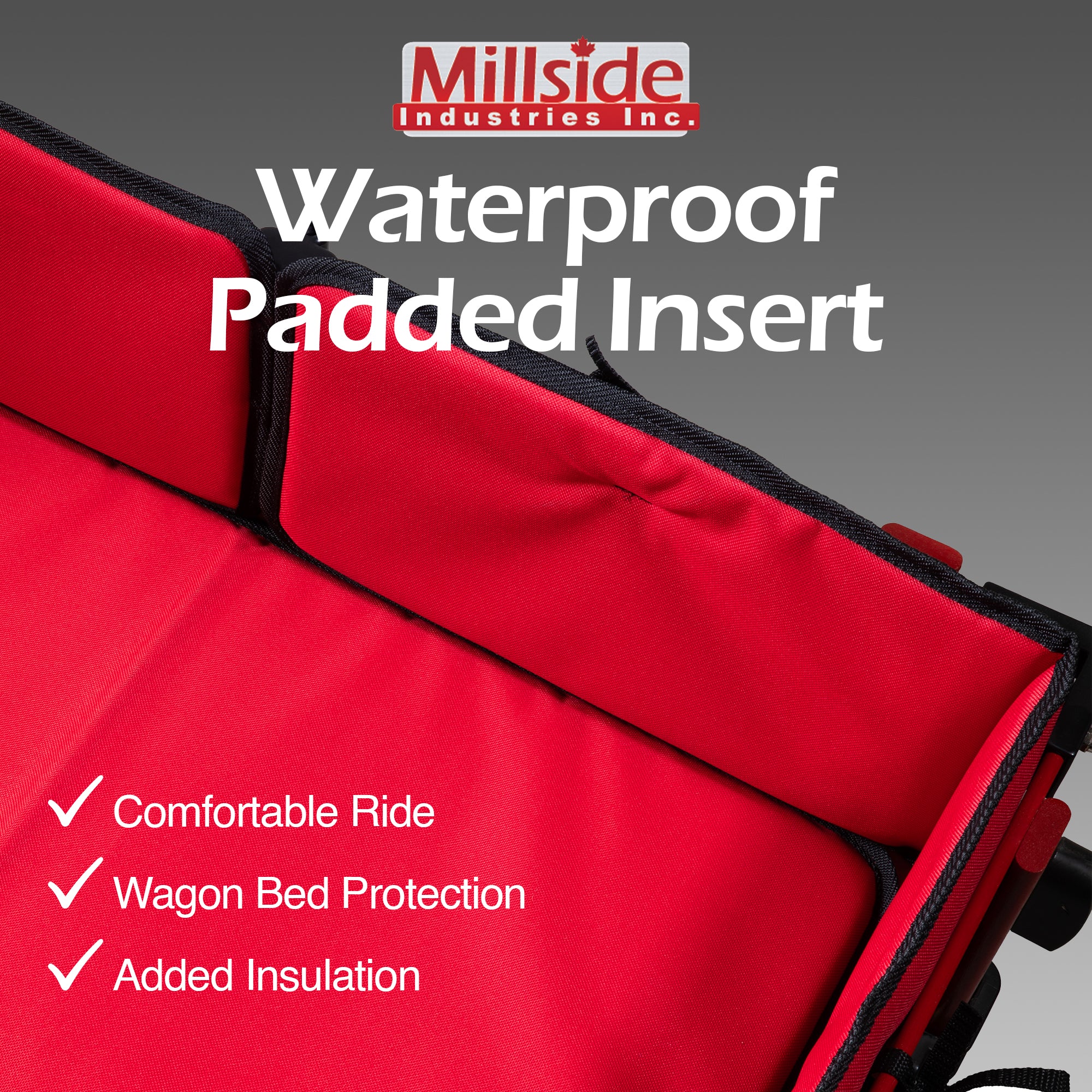 Millside Industries All Season Convertible Wagon Cart with Flat-Free Tires, Sleigh Runners, Side Pads and Half Canopy with Plastic Cover Shield, Red, 16" x 34"