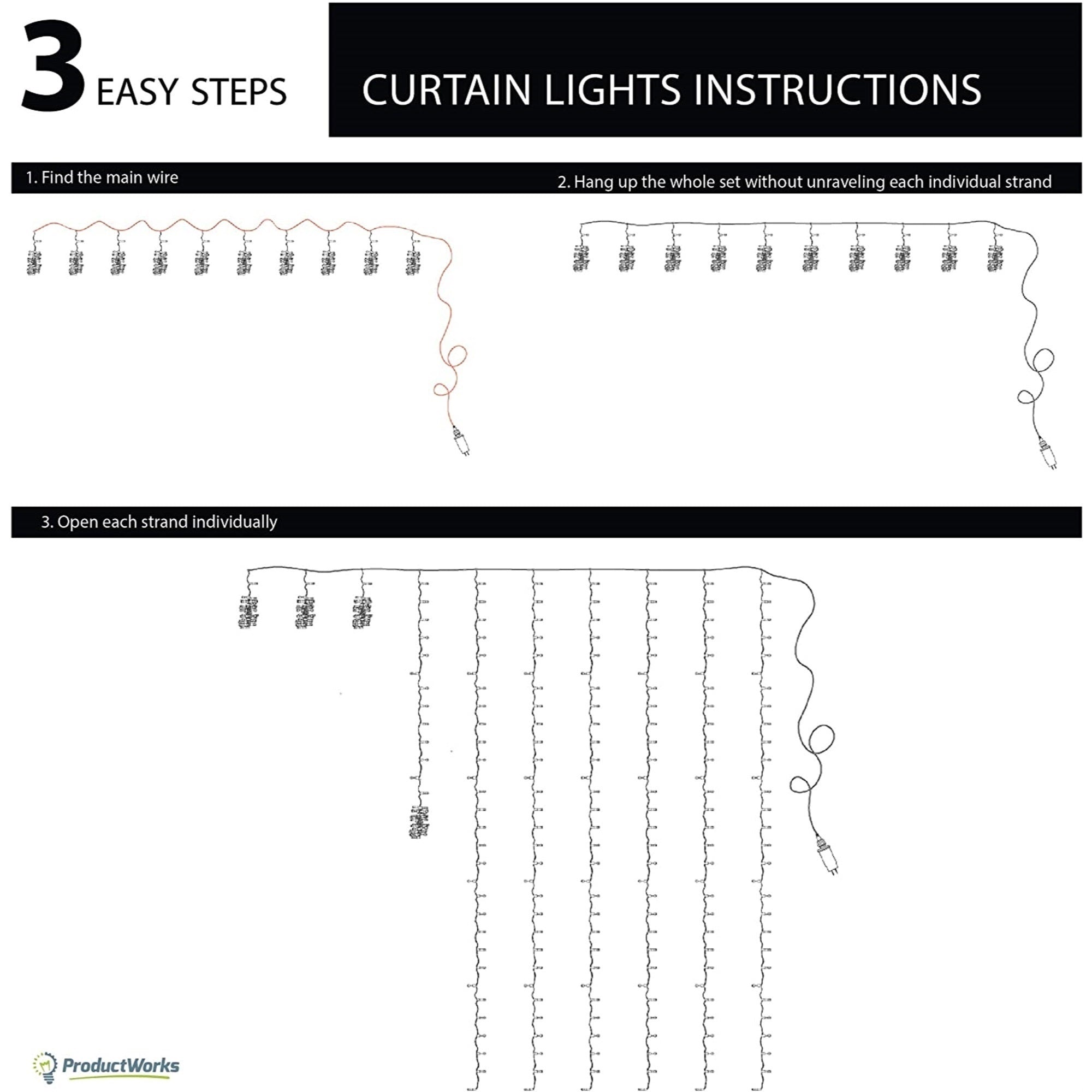 ProductWorks Indoor/Outdoor LED String Light Curtain with 8-Function Controller, 300 LED-Mini Bulbs on White Wire, White, 6.5ft x 10ft