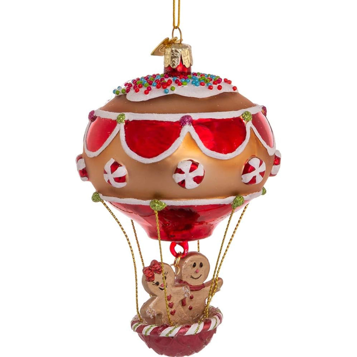 Kurt Adler Nobel Gems Glass Christmas Ornament, Gingerbread Hot Air Balloon