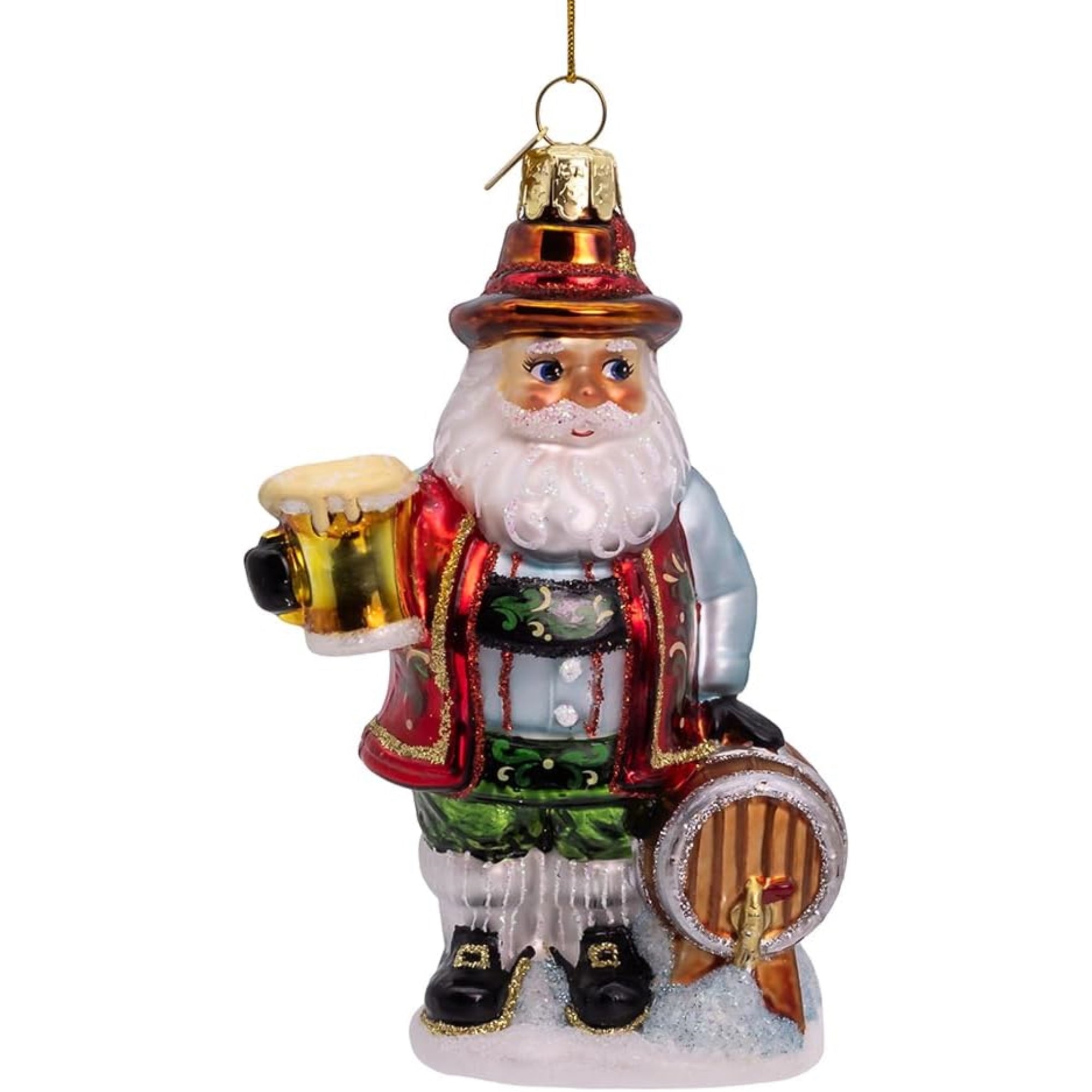 Kurt Adler Nobel Gems Collection Glass Christmas Ornament, German Beer Santa