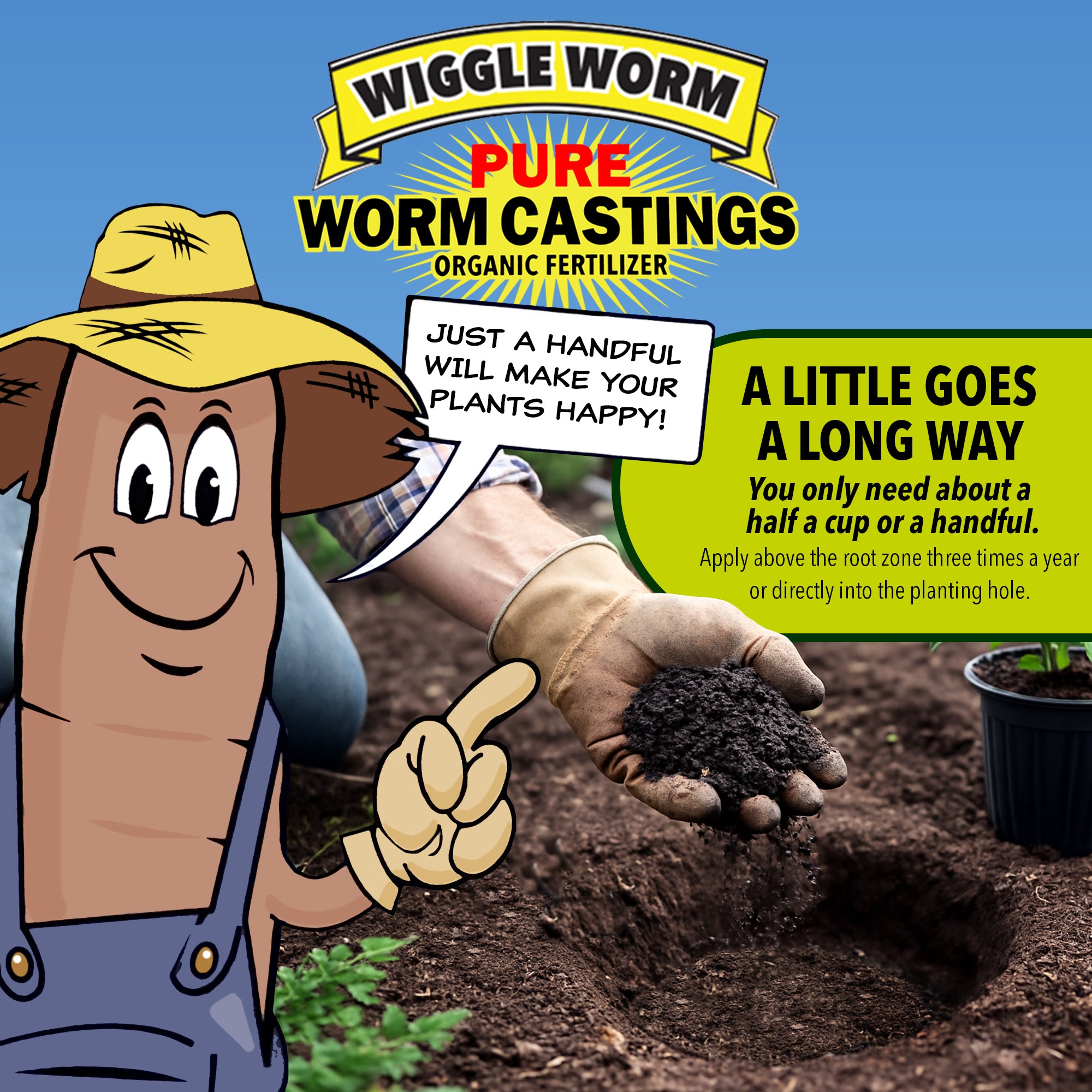 Wiggle Worm 100% Pure Organic Mineral-Dense Worm Castings Fertilizer - Improves Soil Fertility and Aeration for Growing Better Houseplants, Vegetables, and More