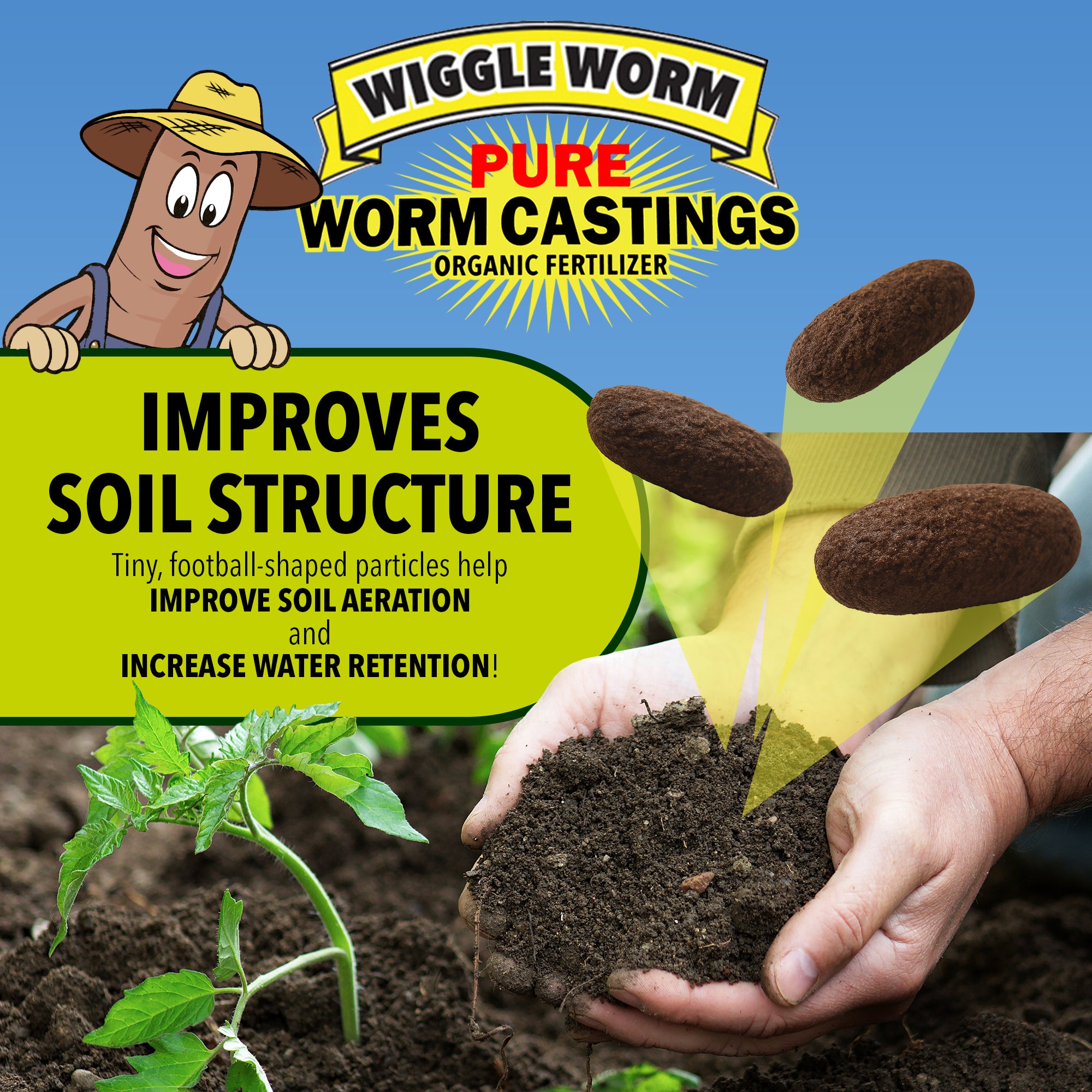 Wiggle Worm 100% Pure Organic Mineral-Dense Worm Castings Fertilizer - Improves Soil Fertility and Aeration for Growing Better Houseplants, Vegetables, and More