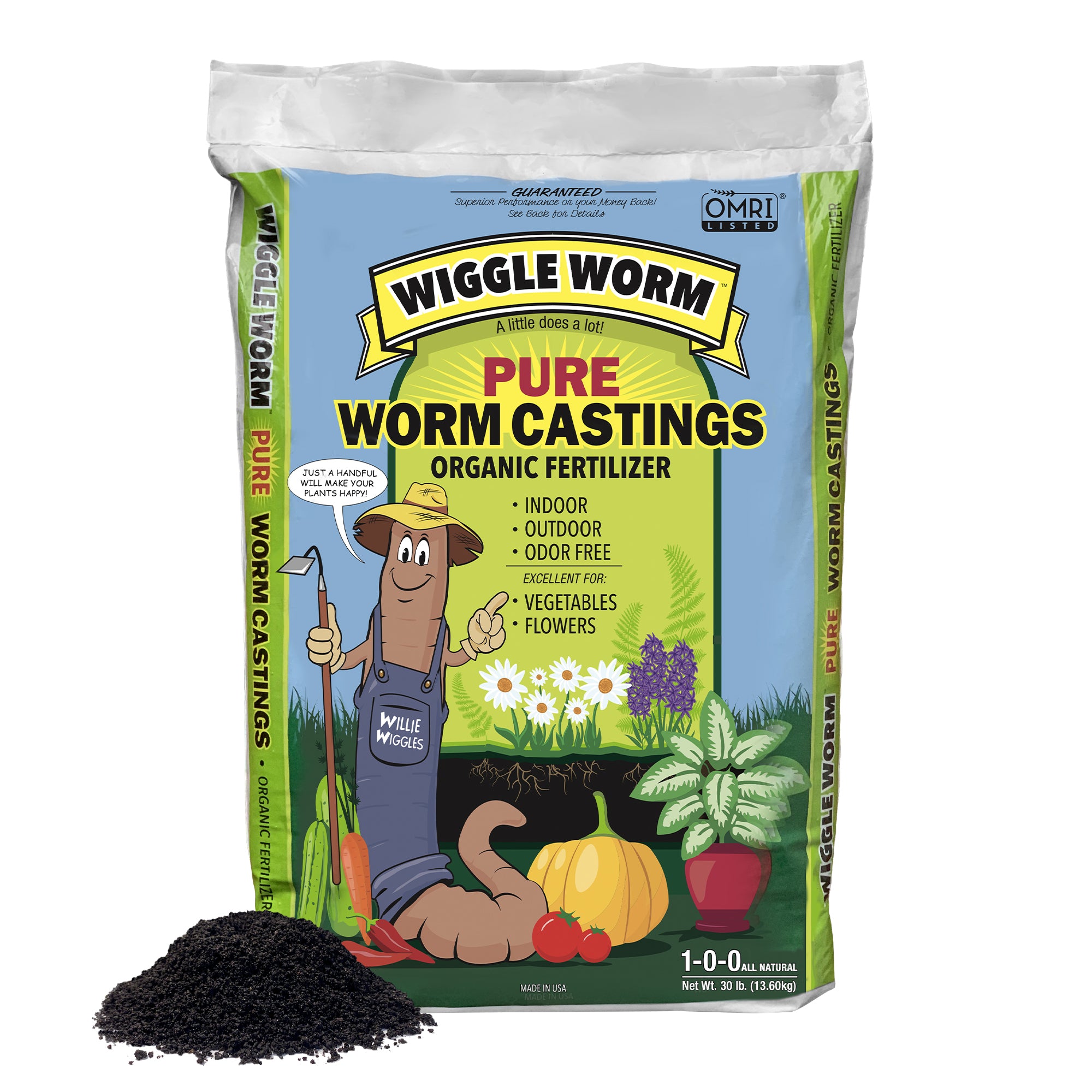 Wiggle Worm 100% Pure Organic Mineral-Dense Worm Castings Fertilizer - Improves Soil Fertility and Aeration for Growing Better Houseplants, Vegetables, and More