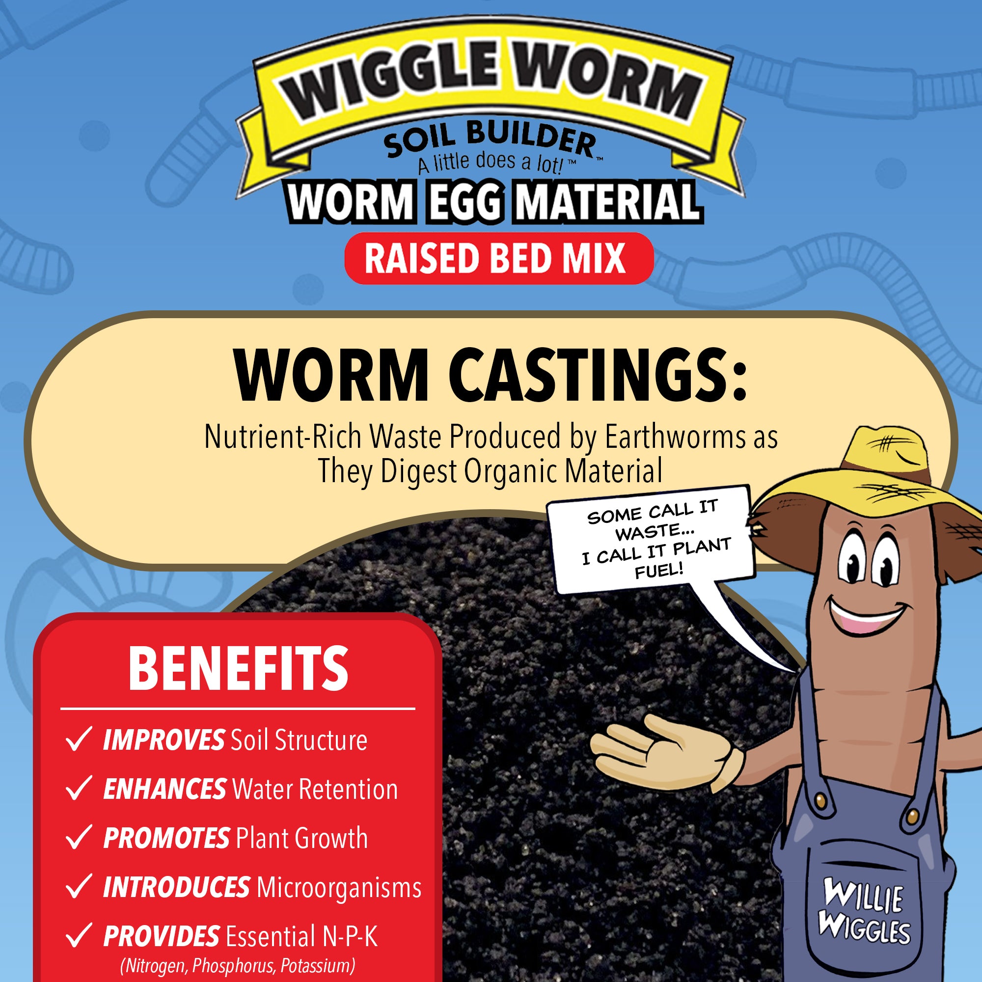 Wiggle Worm Raised Bed Mix, 40lbs - Organic Soil and Fertilizer for Container Gardening - Worm Egg Material Mixed with Odor Free Pure Worm Castings