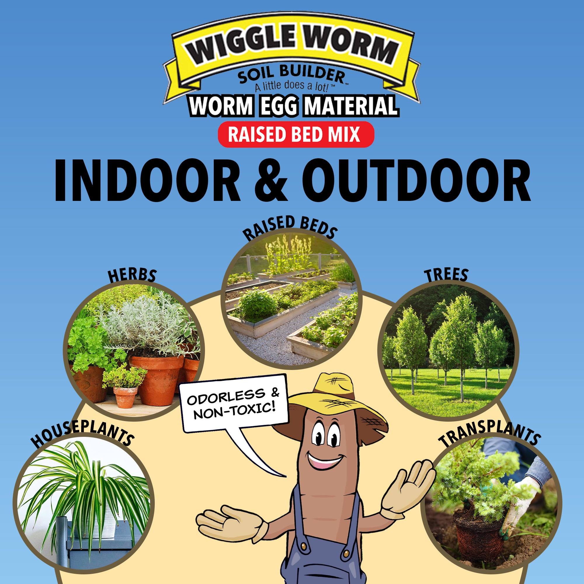Wiggle Worm Raised Bed Mix, 40lbs - Organic Soil and Fertilizer for Container Gardening - Worm Egg Material Mixed with Odor Free Pure Worm Castings